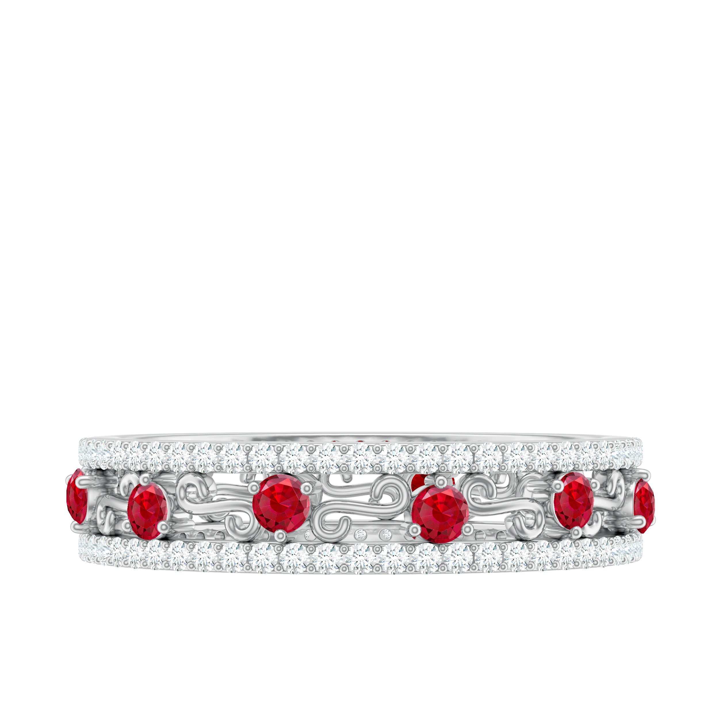 Classic Lab Created Ruby and Moissanite Eternity Wedding Band AAAA - Rosec Jewels