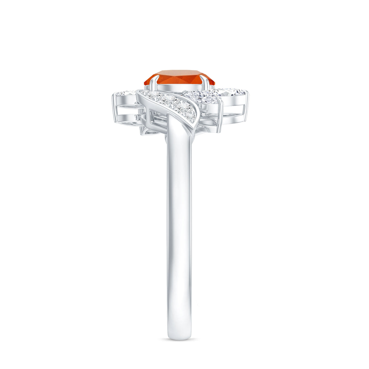 0.7 Carat Fire Opal Flower Engagement Ring with Diamond AAA - Rosec Jewels