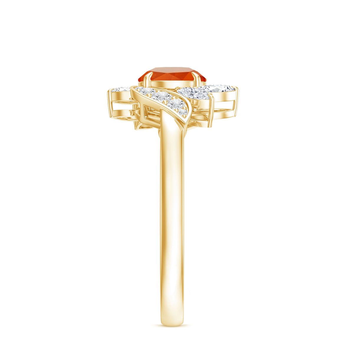 0.7 Carat Fire Opal Flower Engagement Ring with Diamond AAA - Rosec Jewels