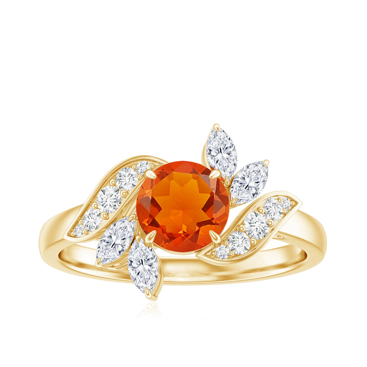 0.7 Carat Fire Opal Flower Engagement Ring with Diamond AAA - Rosec Jewels
