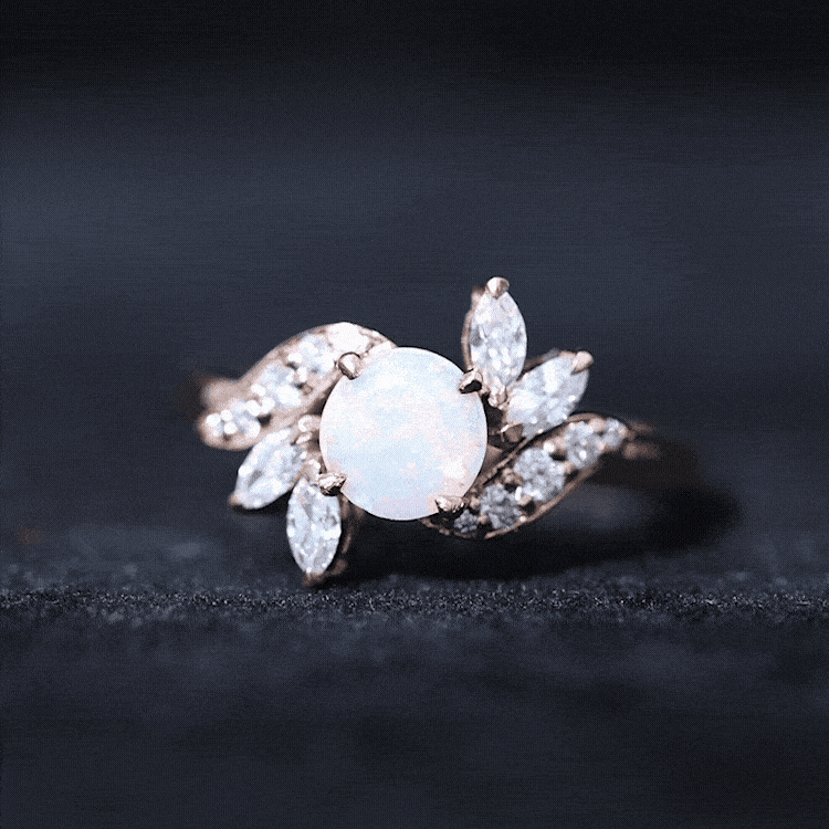 Nature Inspired Ethiopian Opal and Diamond Engagement Ring AAA - Rosec Jewels