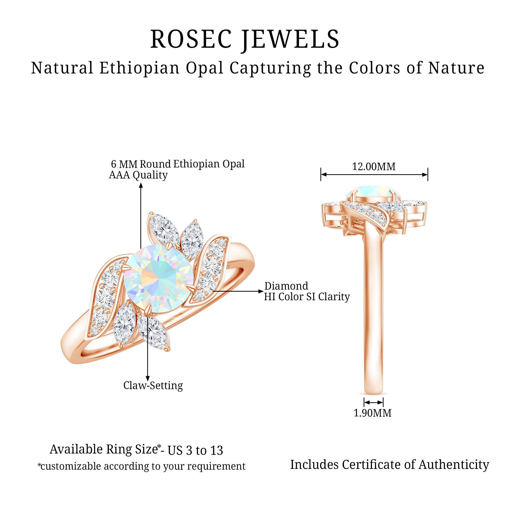 Nature Inspired Ethiopian Opal and Diamond Engagement Ring AAA - Rosec Jewels