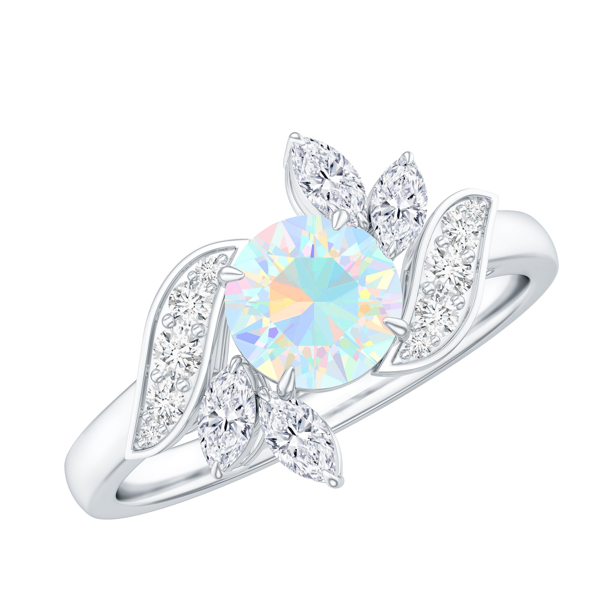 Nature Inspired Ethiopian Opal and Diamond Engagement Ring AAA - Rosec Jewels