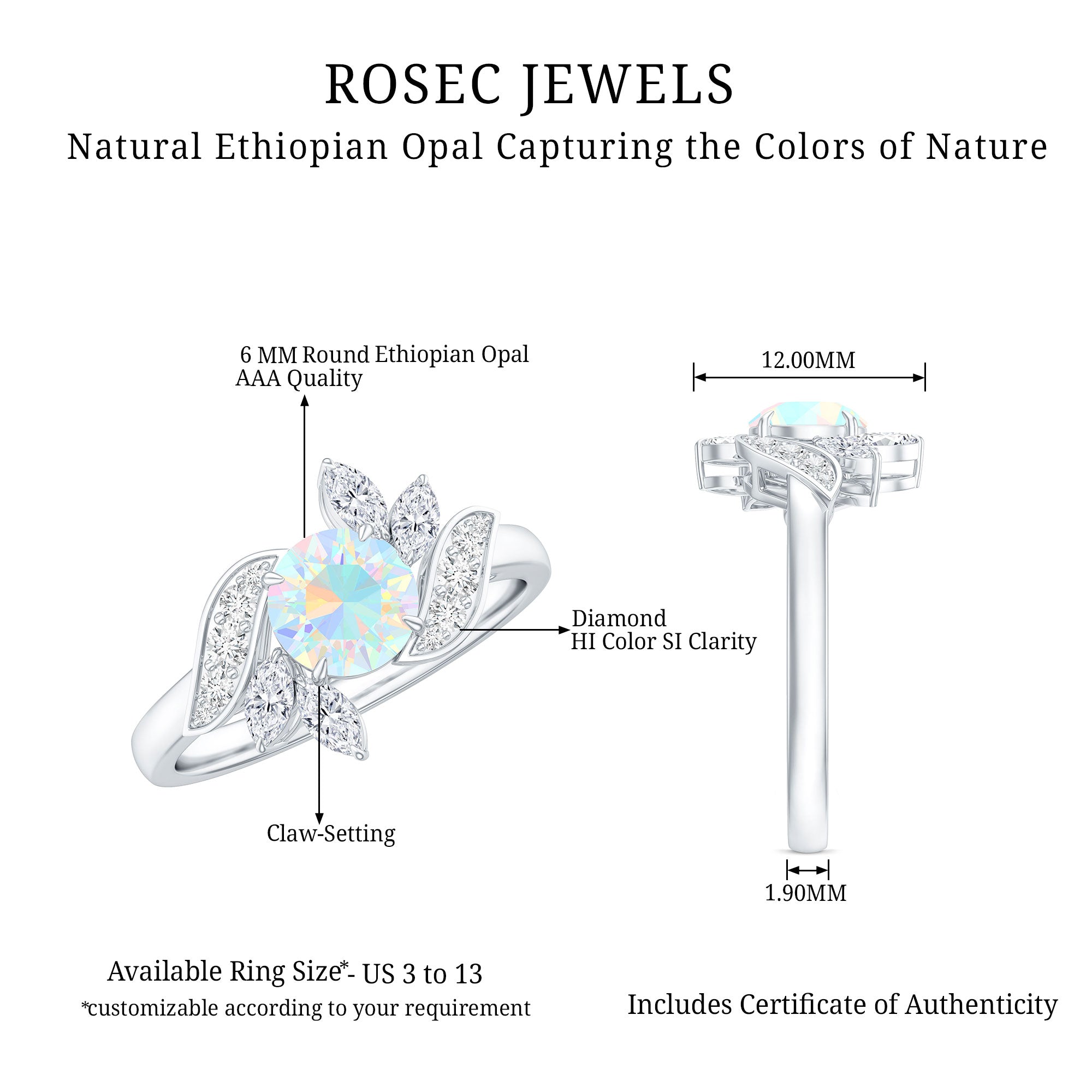 Nature Inspired Ethiopian Opal and Diamond Engagement Ring AAA - Rosec Jewels