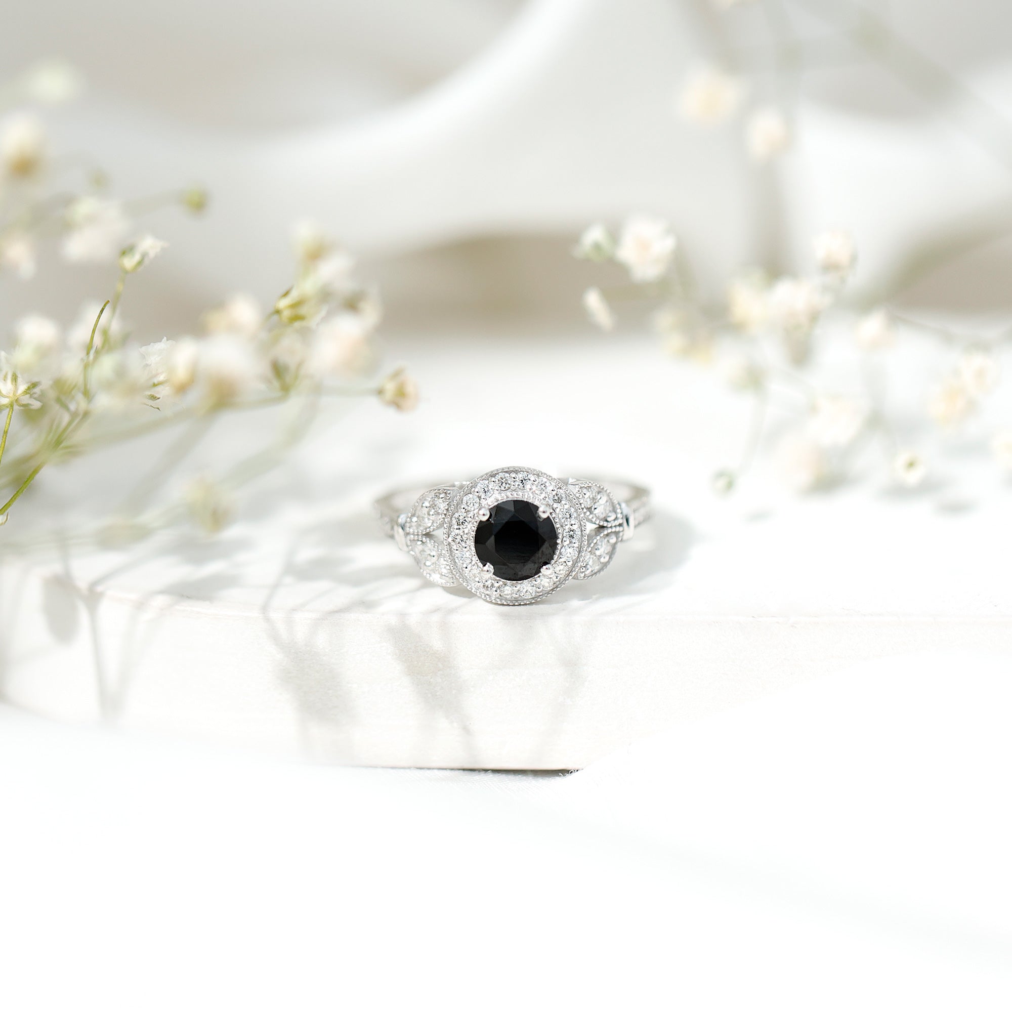 Rosec Jewels-Vintage Looking 1.3 Carat Lab Grown Black Diamond Engagement Ring with White Diamond