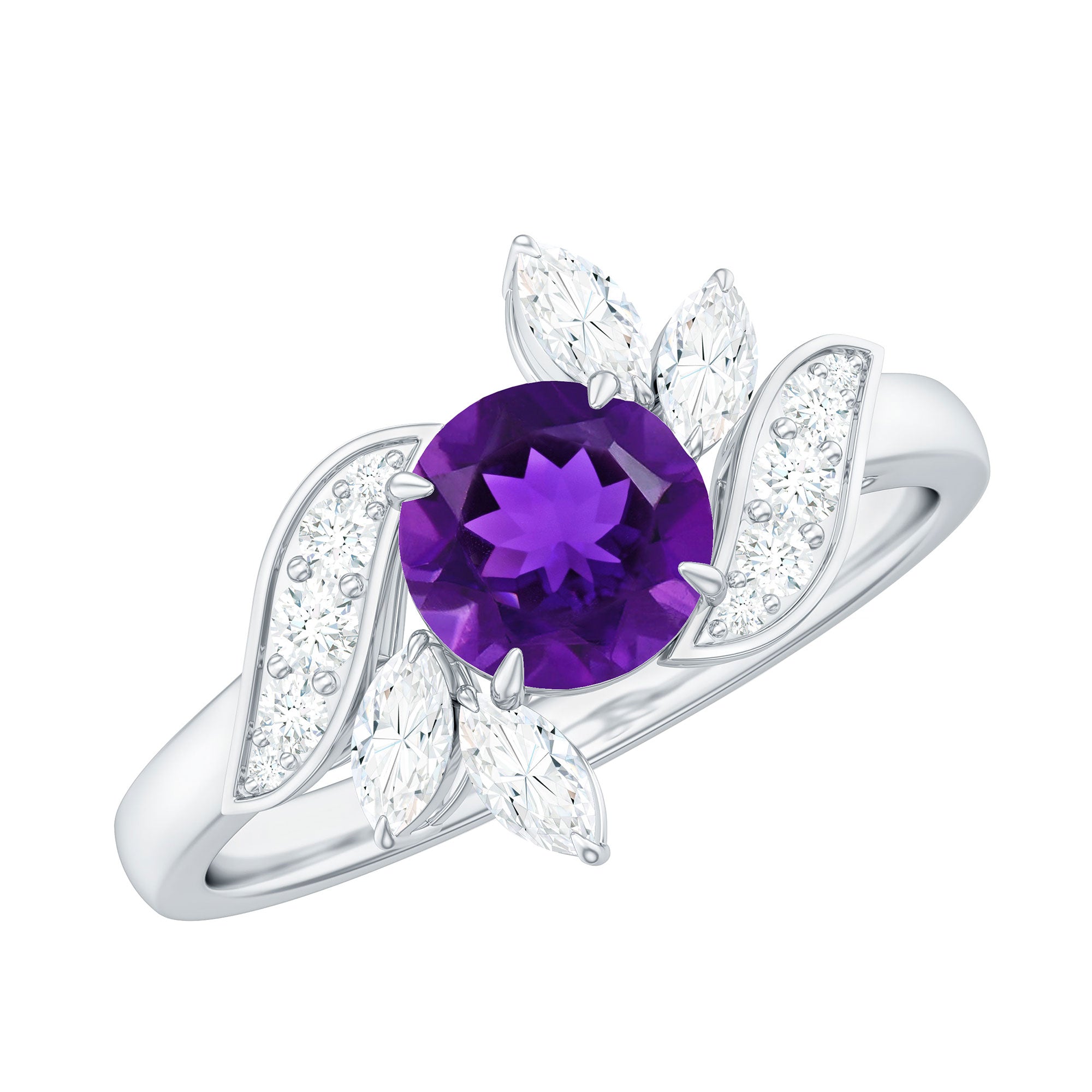 Rosec Jewels-Nature Inspired 1 Carat Amethyst Engagement Ring with Diamond