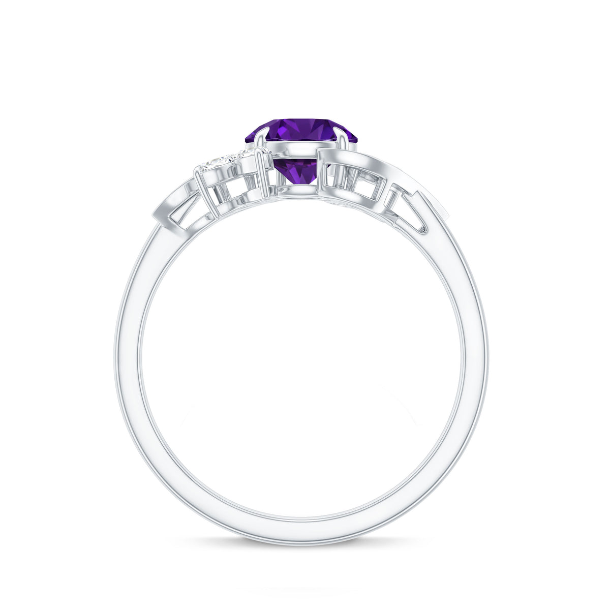 1.2 Carat Nature Inspired Amethyst Engagement Ring with Diamond AAA - Rosec Jewels