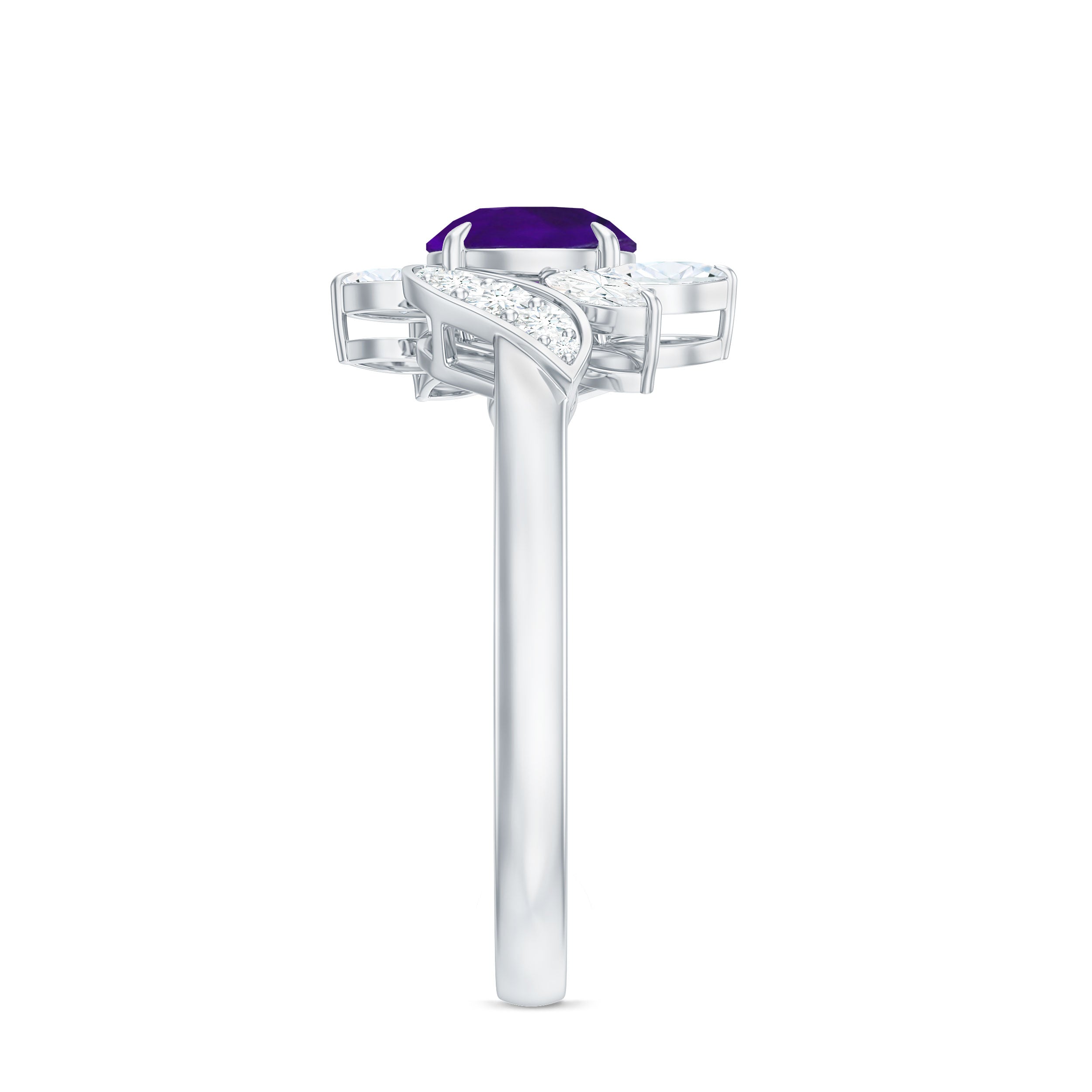 Rosec Jewels-Nature Inspired 1 Carat Amethyst Engagement Ring with Diamond