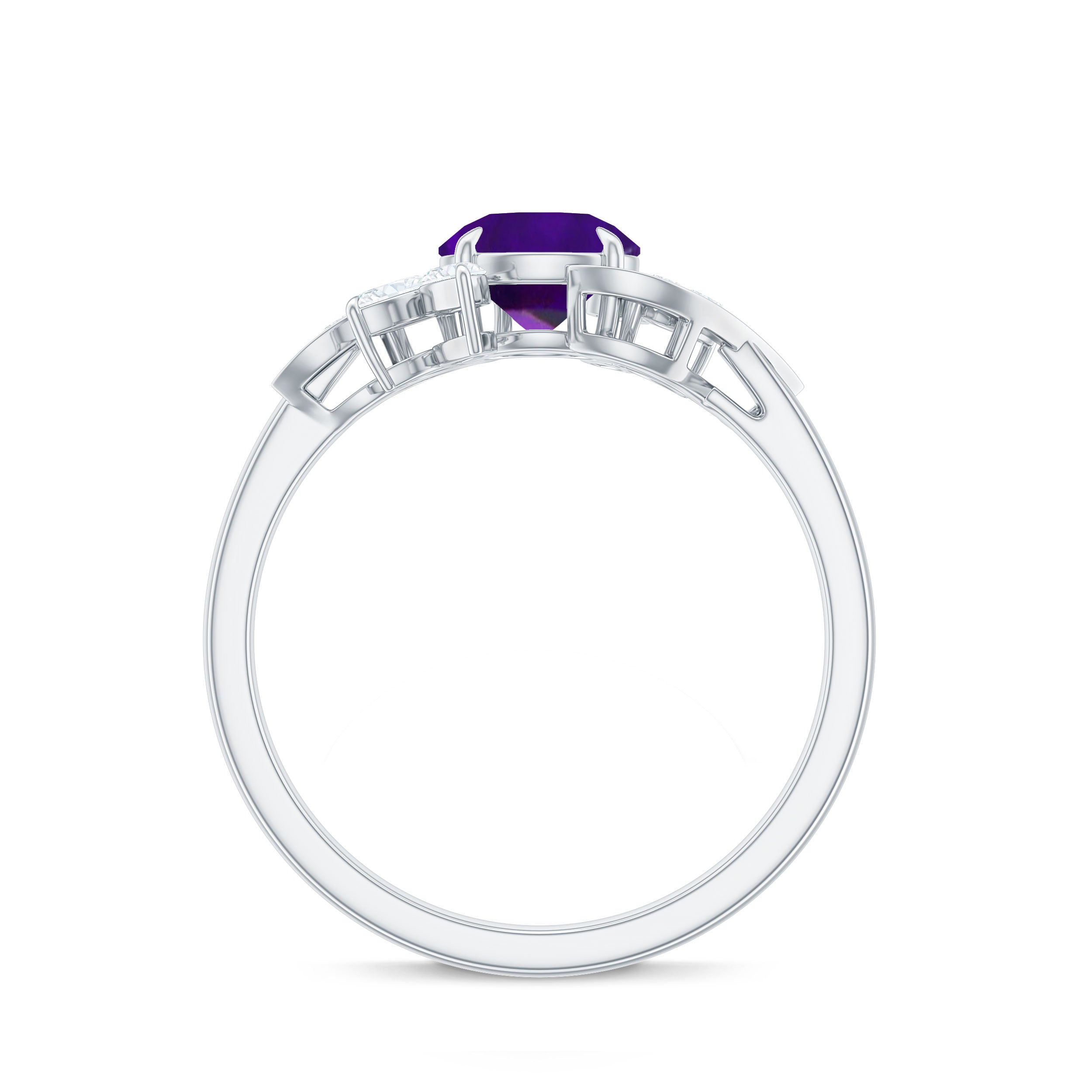 Rosec Jewels-Nature Inspired 1 Carat Amethyst Engagement Ring with Diamond