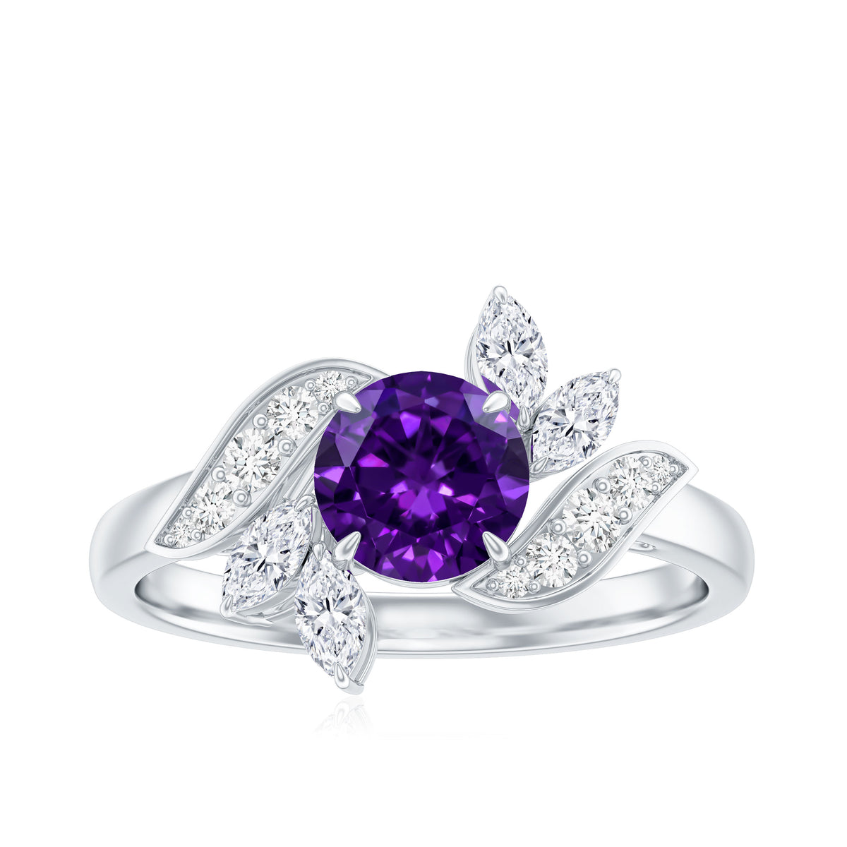1.2 Carat Nature Inspired Amethyst Engagement Ring with Diamond AAA - Rosec Jewels