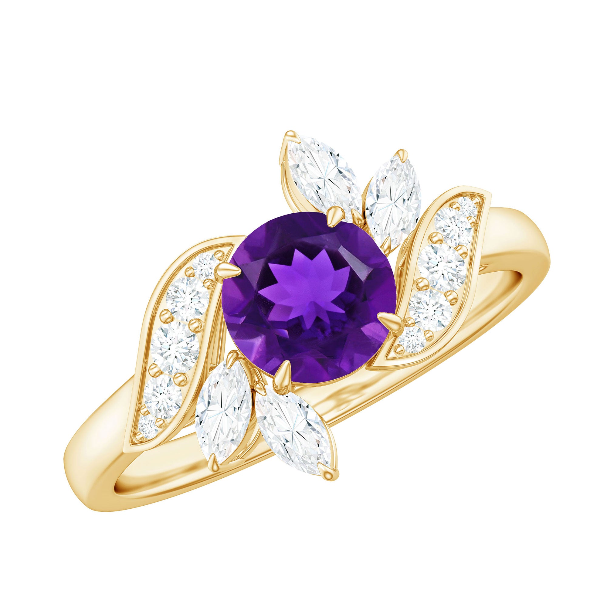 Rosec Jewels-Nature Inspired 1 Carat Amethyst Engagement Ring with Diamond
