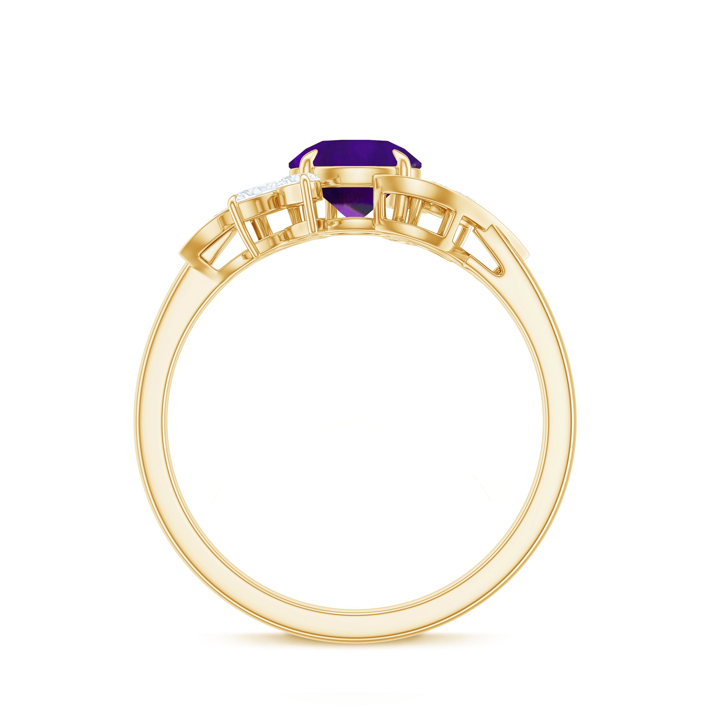 Rosec Jewels-Nature Inspired 1 Carat Amethyst Engagement Ring with Diamond