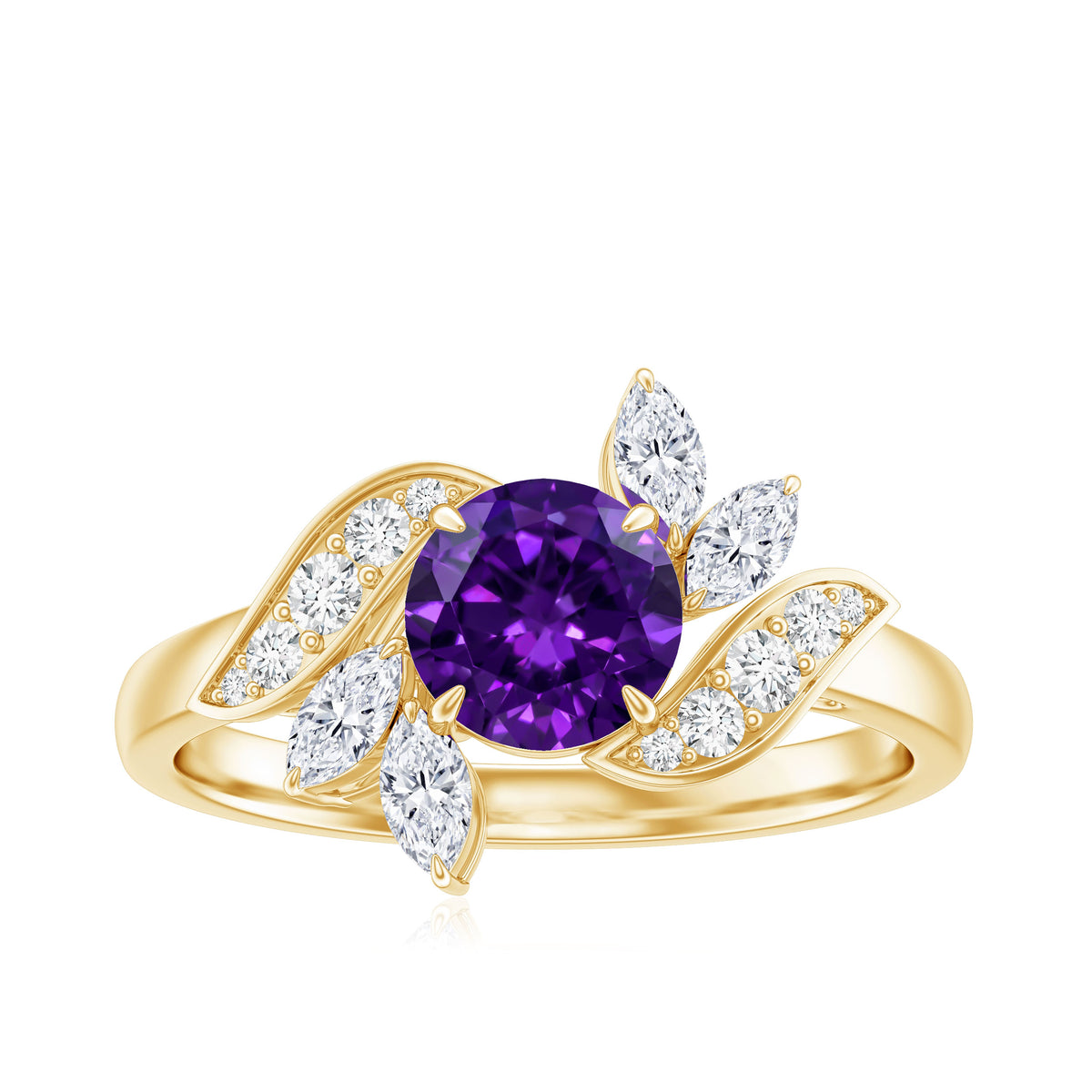 1.2 Carat Nature Inspired Amethyst Engagement Ring with Diamond AAA - Rosec Jewels