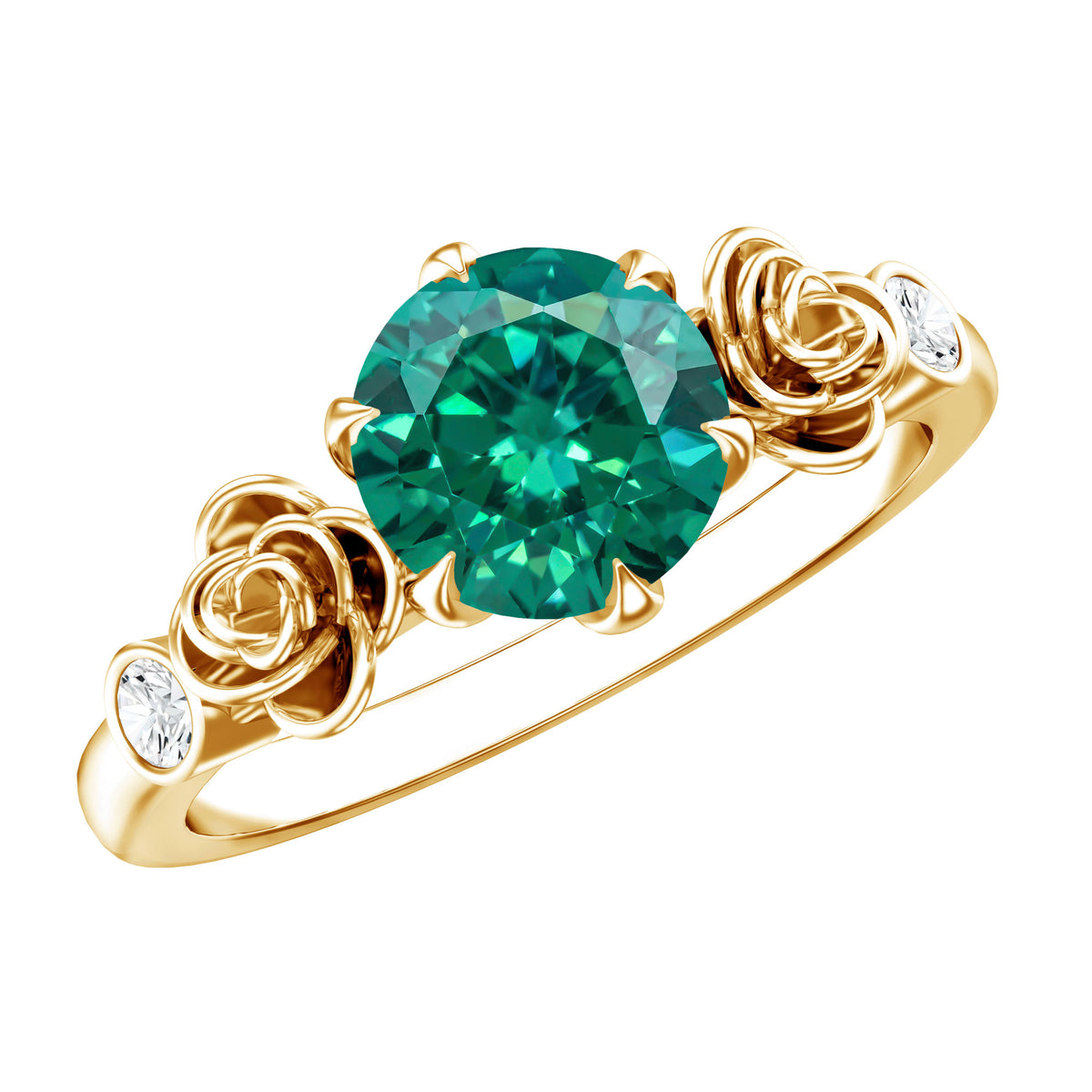 Certified 2 Carat Lab Grown Emerald Diamond Engagement Ring with Flower AAAA - Rosec Jewels