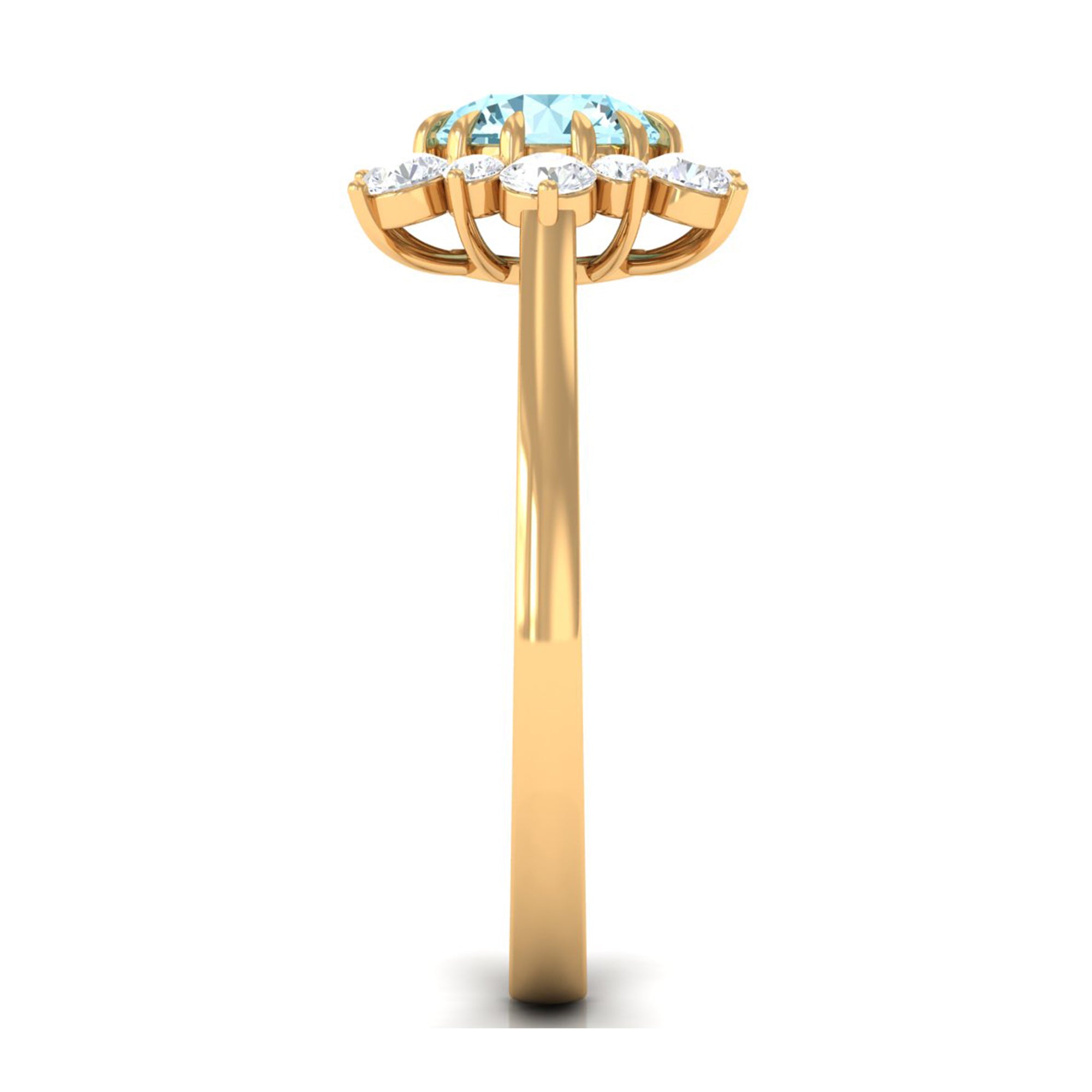 Natural 0.8 CT Aquamarine Statement Engagement Ring with Diamond Halo AAA - Rosec Jewels
