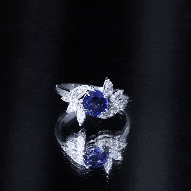 Nature Inspired 1 Carat Lab Grown Blue Sapphire Engagement Ring with Diamond AAAA - Rosec Jewels