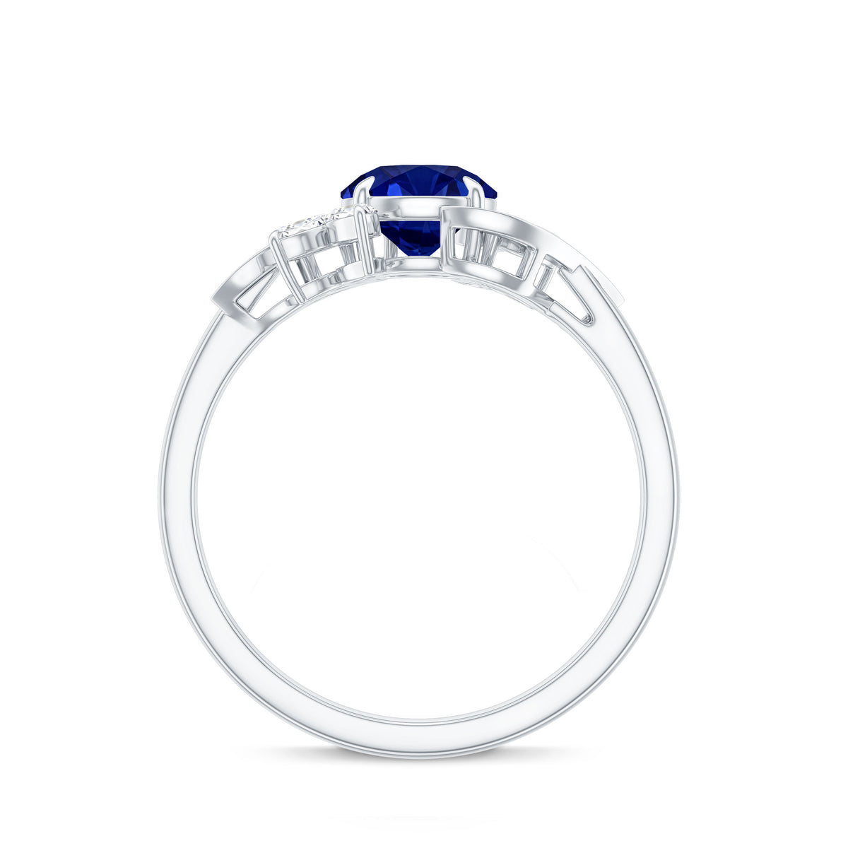 Nature Inspired 1 Carat Lab Grown Blue Sapphire Engagement Ring with Diamond AAAA - Rosec Jewels