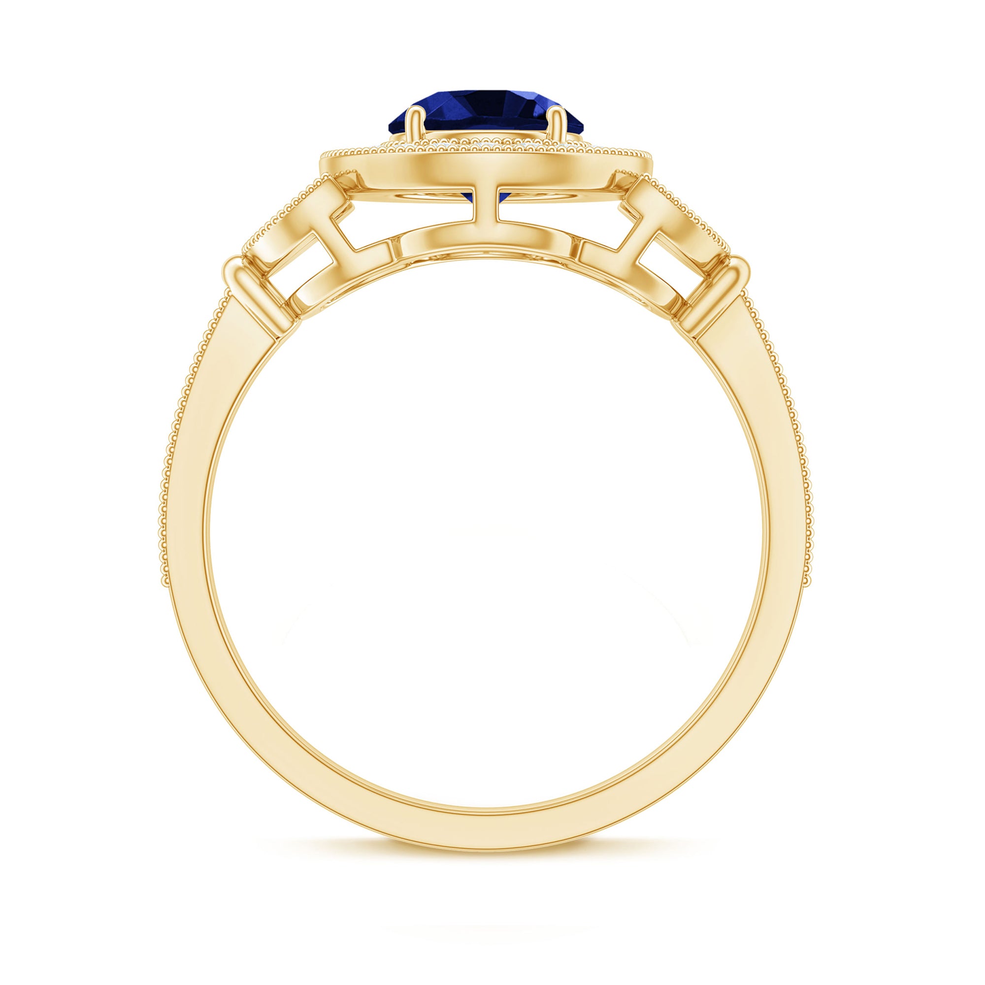 1 Carat Lab Grown Blue Sapphire Engagement Ring with Diamond Floral Halo AAAA - Rosec Jewels