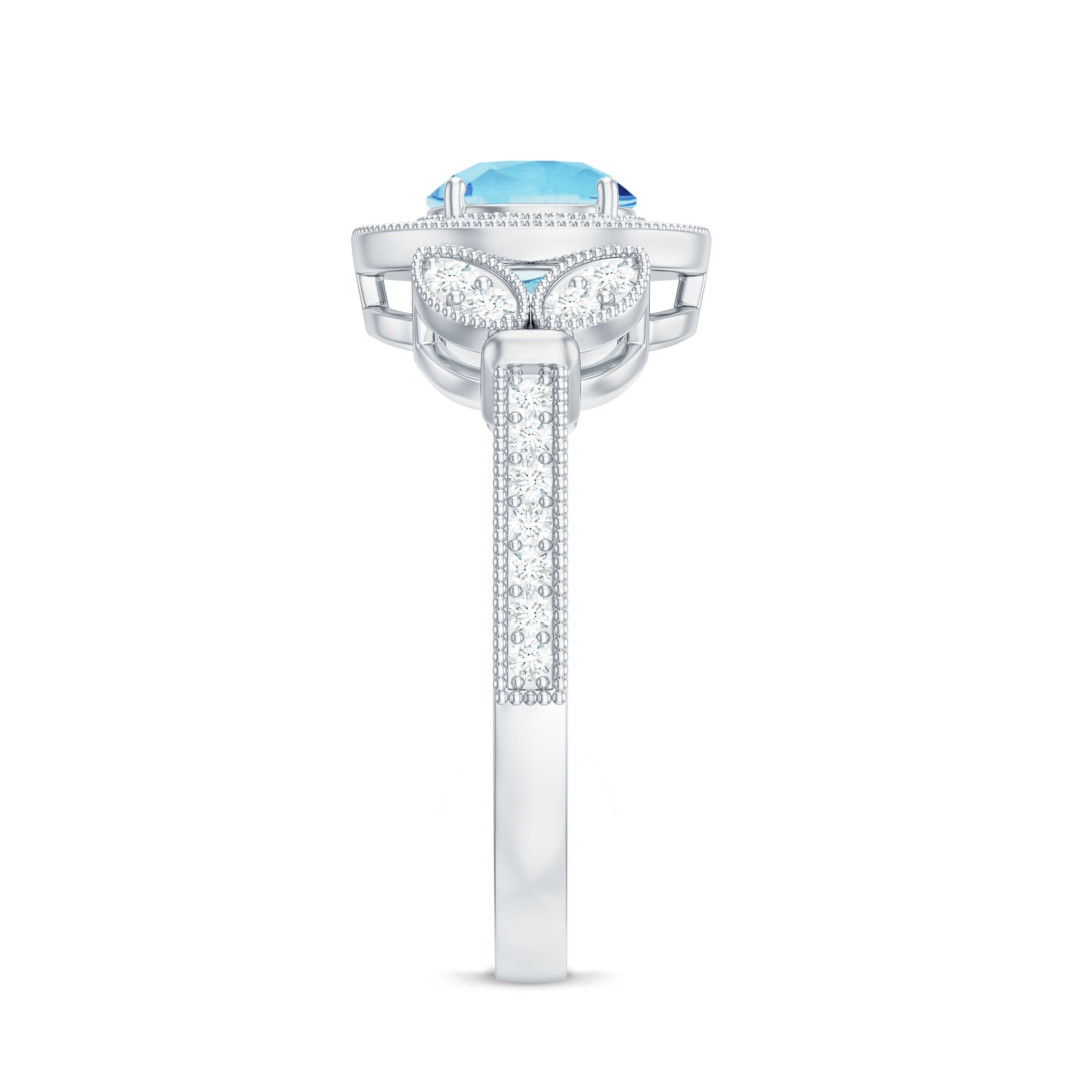 Rosec Jewels-Vintage Inspired Real Aquamarine Engagement Ring with Diamond Halo