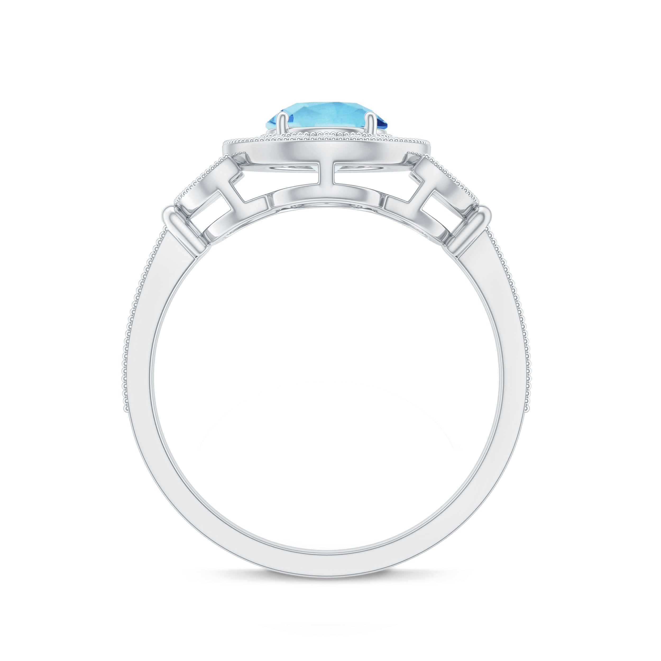 Rosec Jewels-Vintage Inspired Real Aquamarine Engagement Ring with Diamond Halo