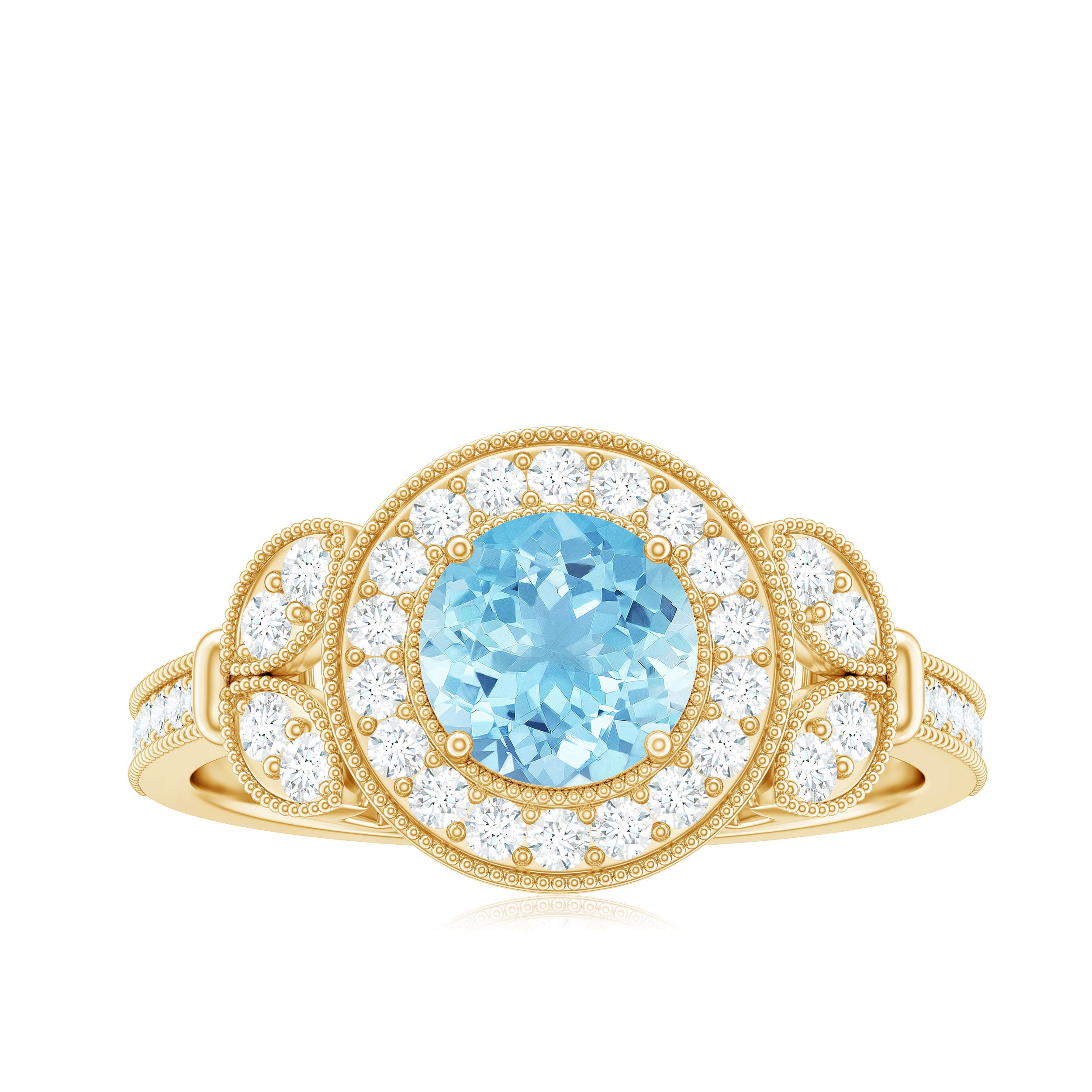 Rosec Jewels-Vintage Inspired Real Aquamarine Engagement Ring with Diamond Halo