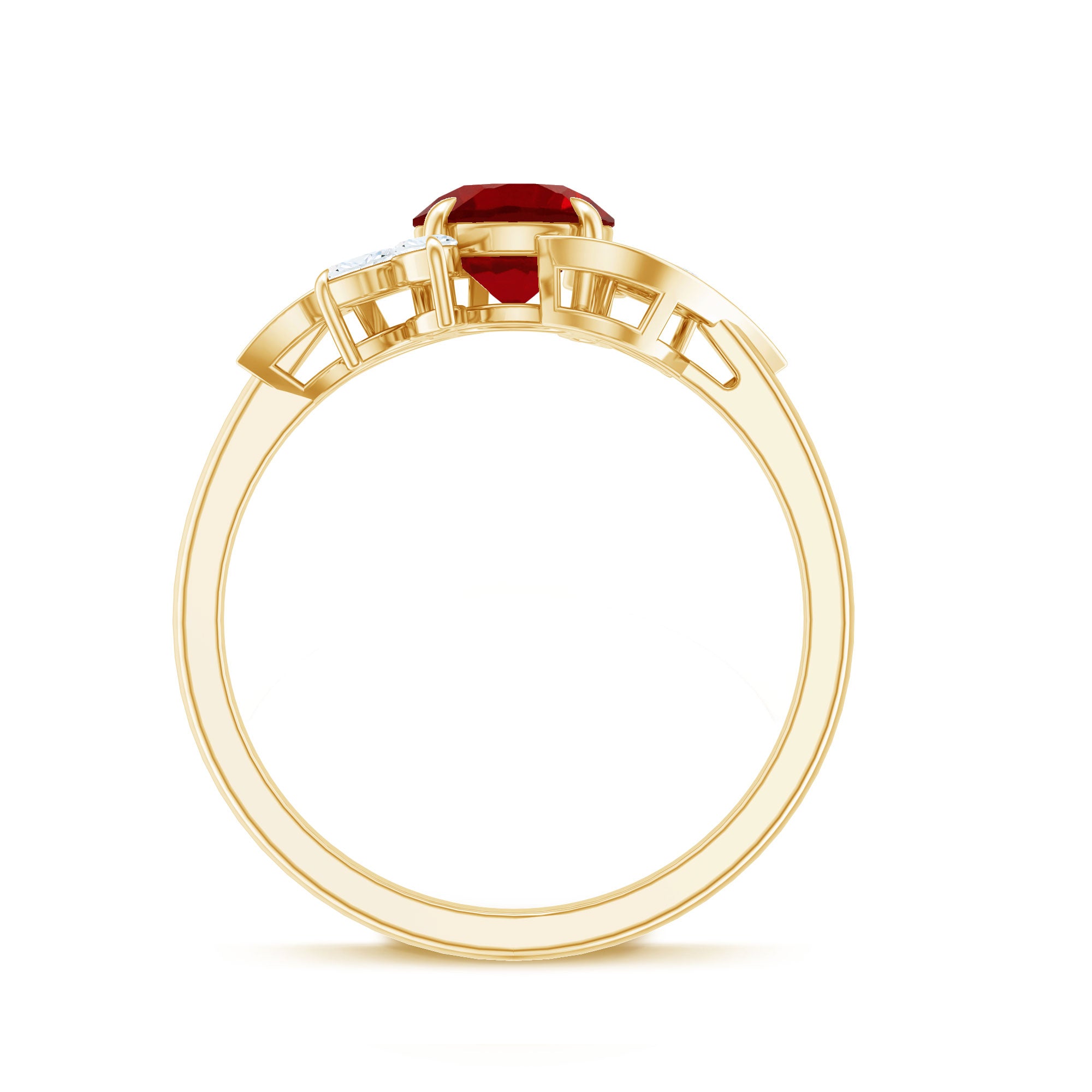 Certified Lab Grown Ruby and Diamond Flower Engagement Ring AAAA - Rosec Jewels