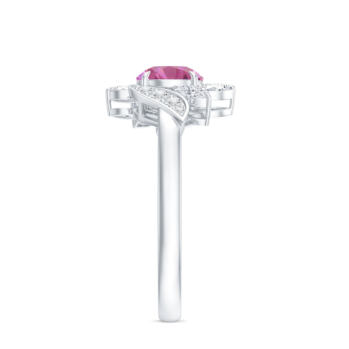 1.2 Carat Pink Tourmaline Flower Engagement Ring with Diamond AAA - Rosec Jewels