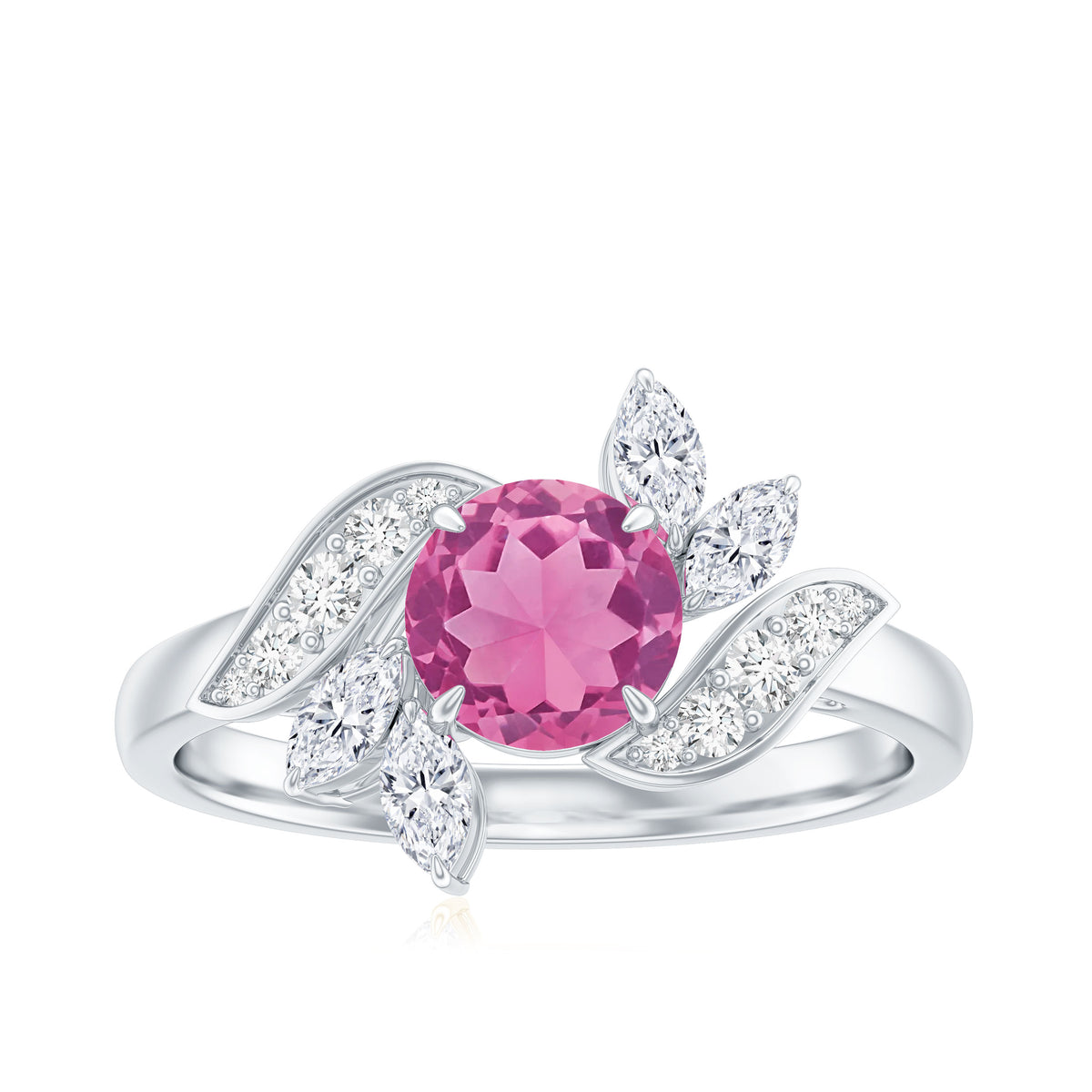 1.2 Carat Pink Tourmaline Flower Engagement Ring with Diamond AAA - Rosec Jewels