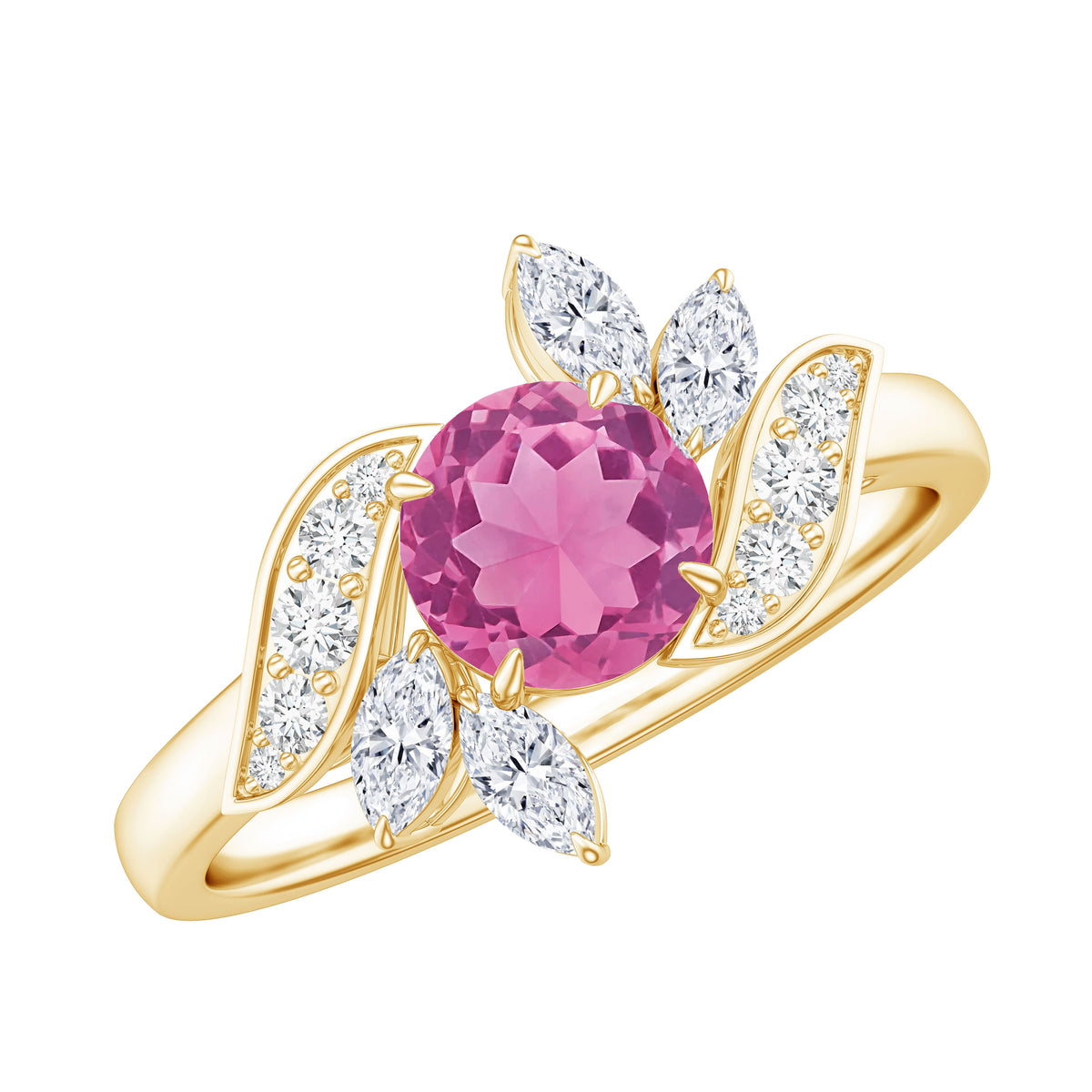1.2 Carat Pink Tourmaline Flower Engagement Ring with Diamond AAA - Rosec Jewels