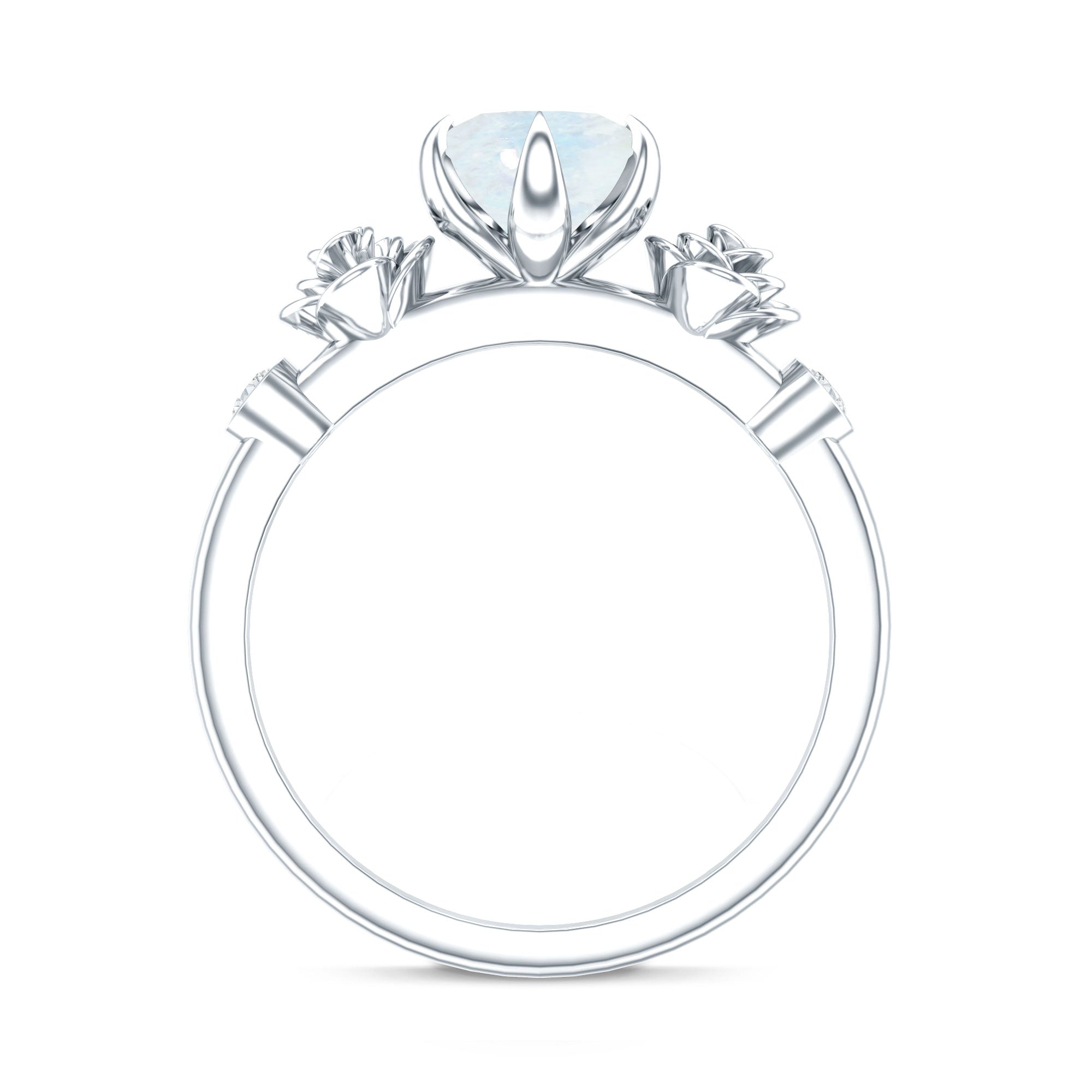 Claw Set Solitaire Moonstone Flower Ring with Diamond AAA - Rosec Jewels