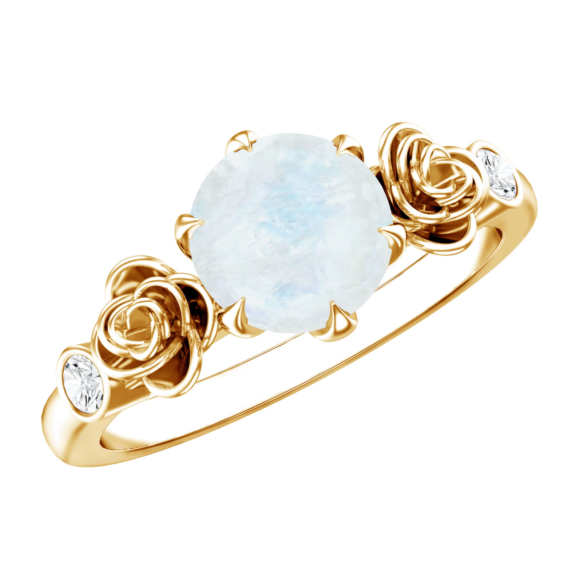 Claw Set Solitaire Moonstone Flower Ring with Diamond AAA - Rosec Jewels