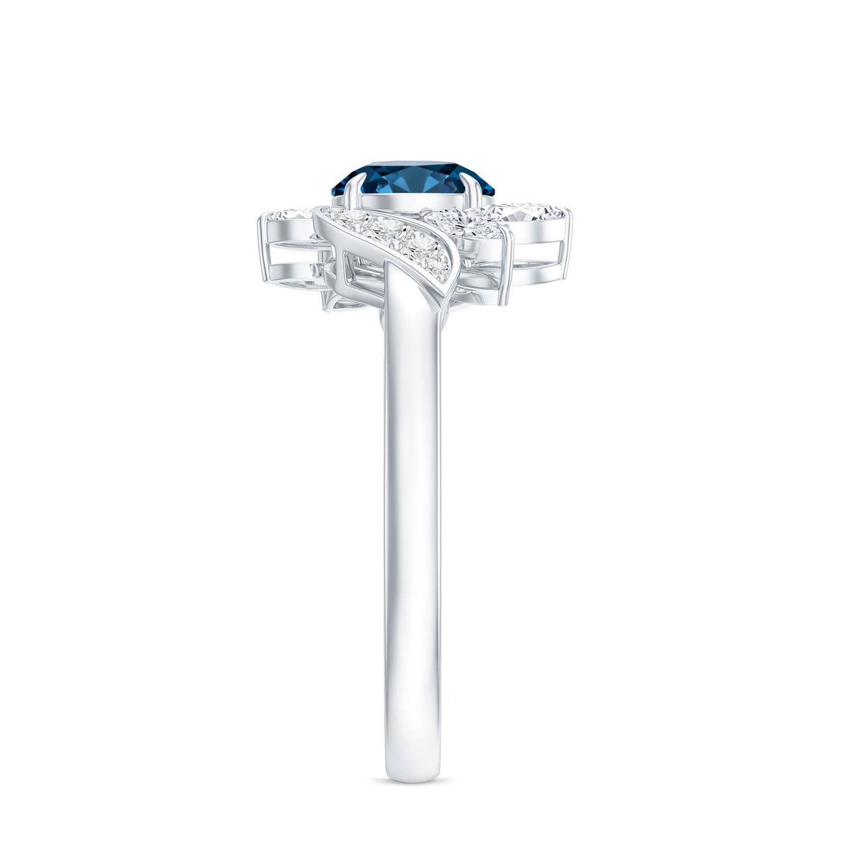 London Blue Topaz and Diamond Flower Engagement Ring AAA - Rosec Jewels