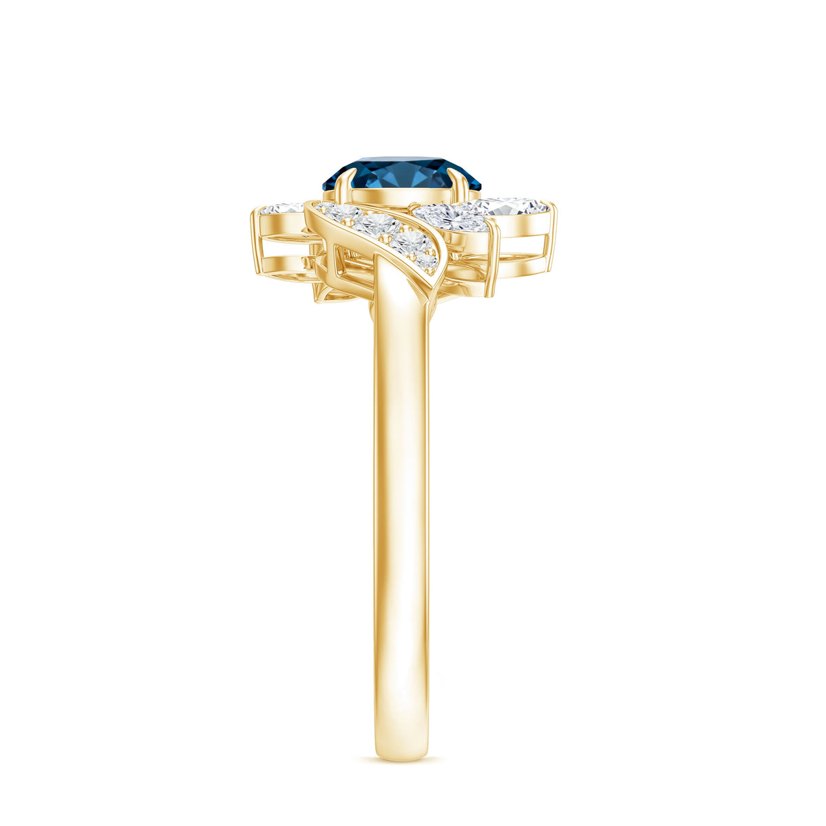 London Blue Topaz and Diamond Flower Engagement Ring AAA - Rosec Jewels