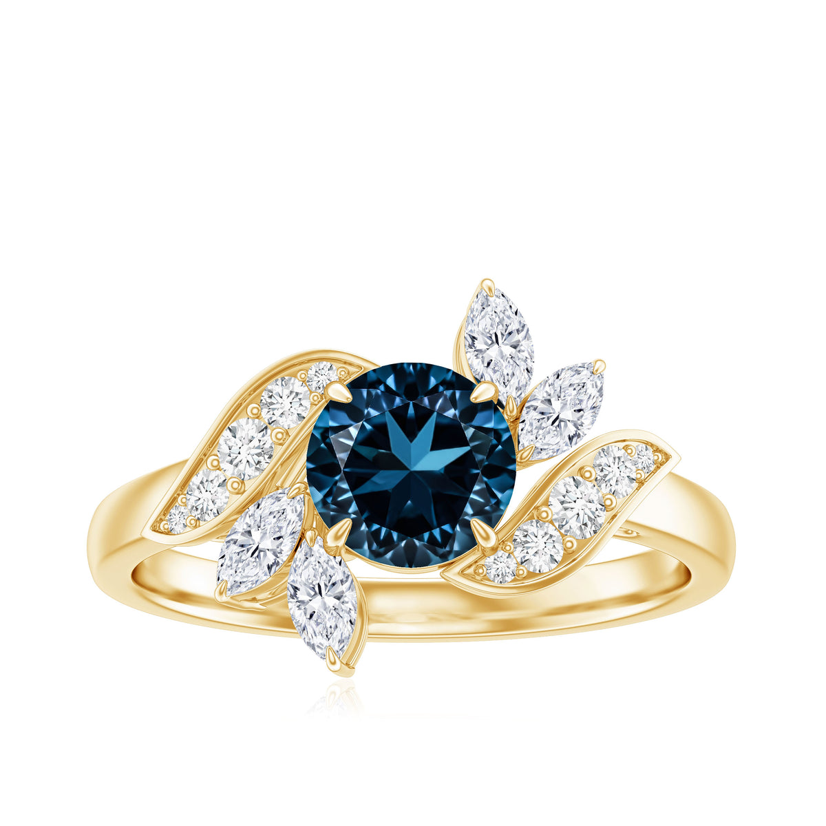 London Blue Topaz and Diamond Flower Engagement Ring AAA - Rosec Jewels