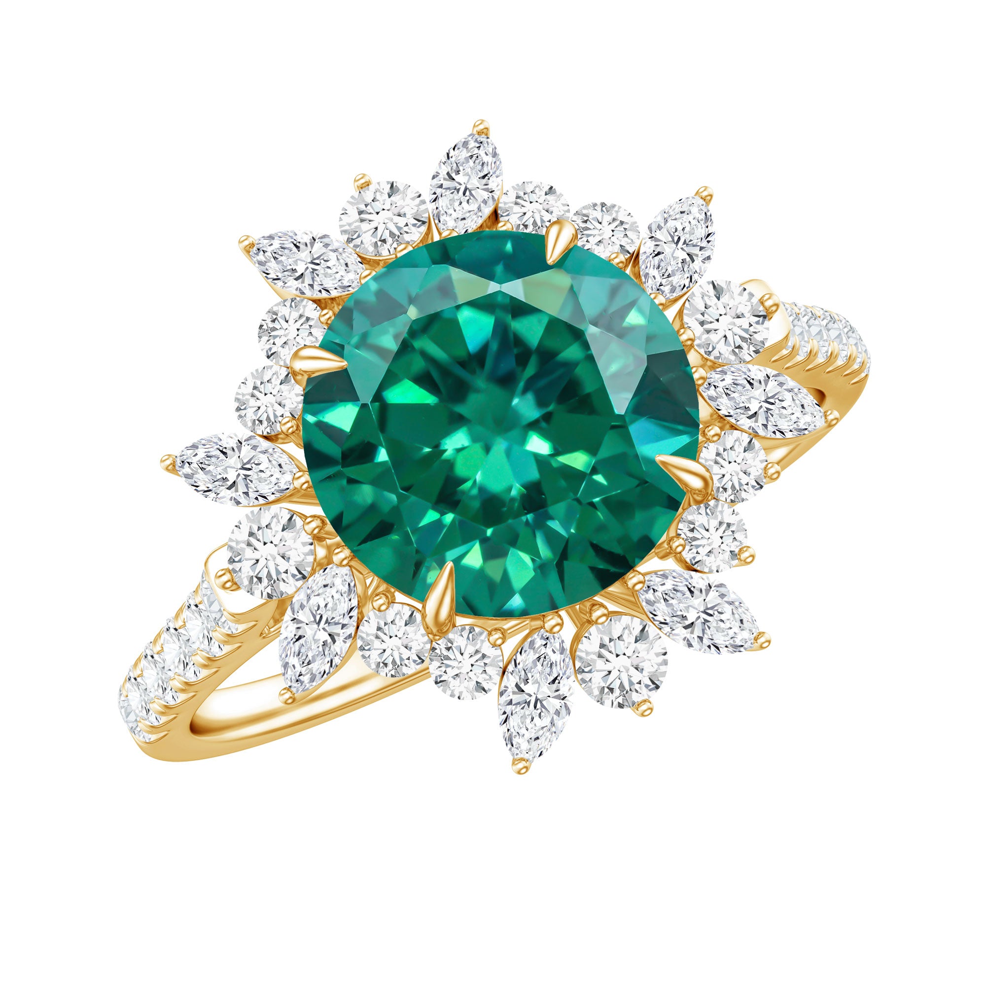 Certified 8 mm Lab Grown Emerald Cocktail Ring with Halo AAAA - Rosec Jewels