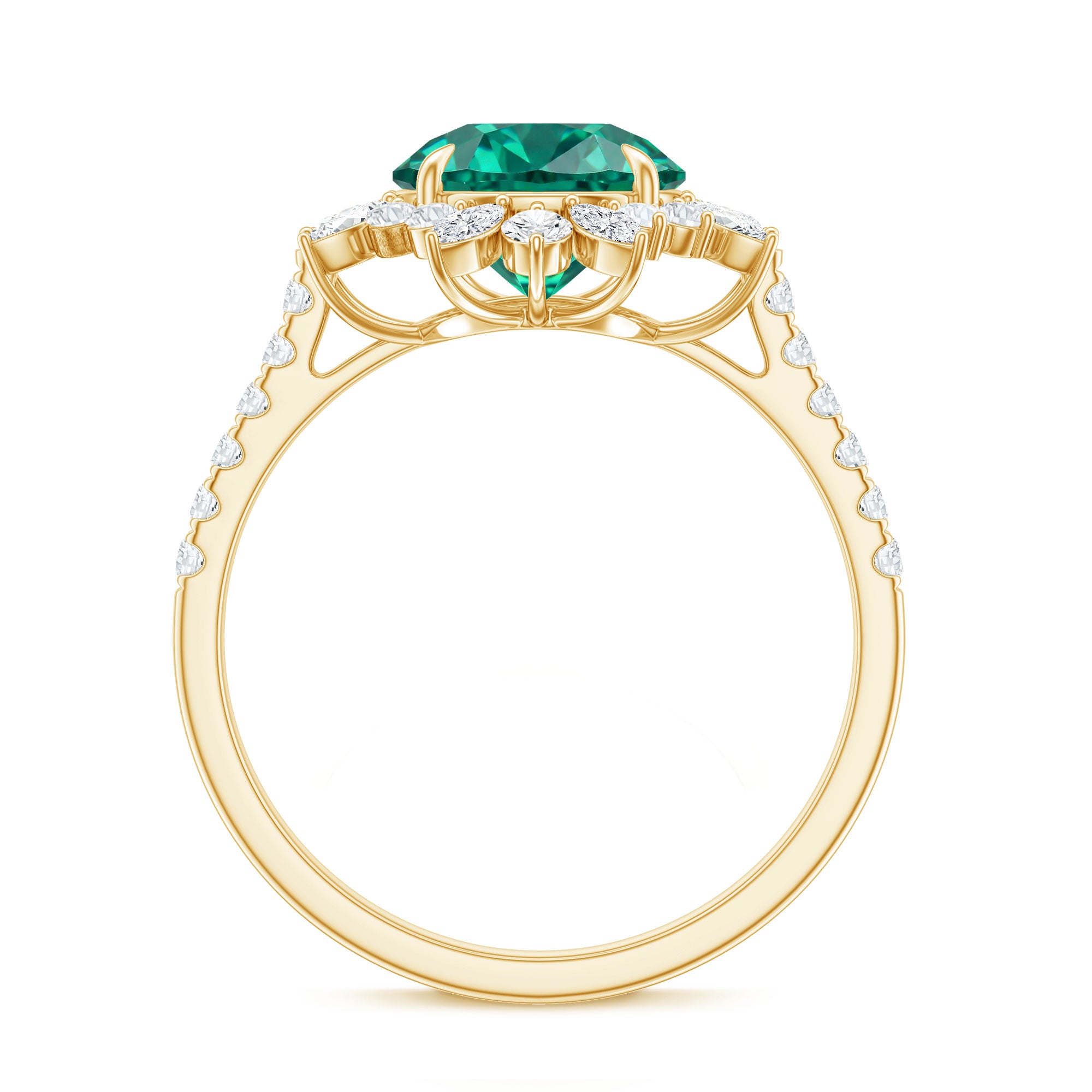 Certified 8 mm Lab Grown Emerald Cocktail Ring with Halo AAAA - Rosec Jewels