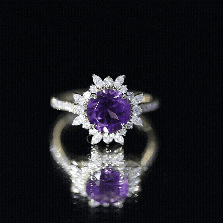 Natural 2 Carat Amethyst Statement Engagement Ring with Moissanite Halo AAA - Rosec Jewels