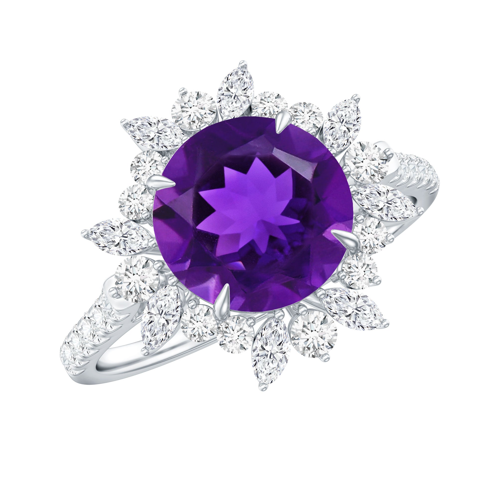 Amethyst Designer Engagement Ring with Moissanite Halo