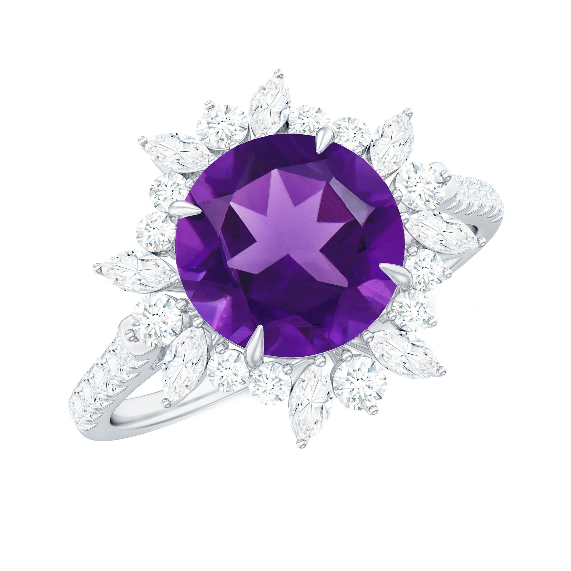 Amethyst Designer Engagement Ring with Moissanite Halo