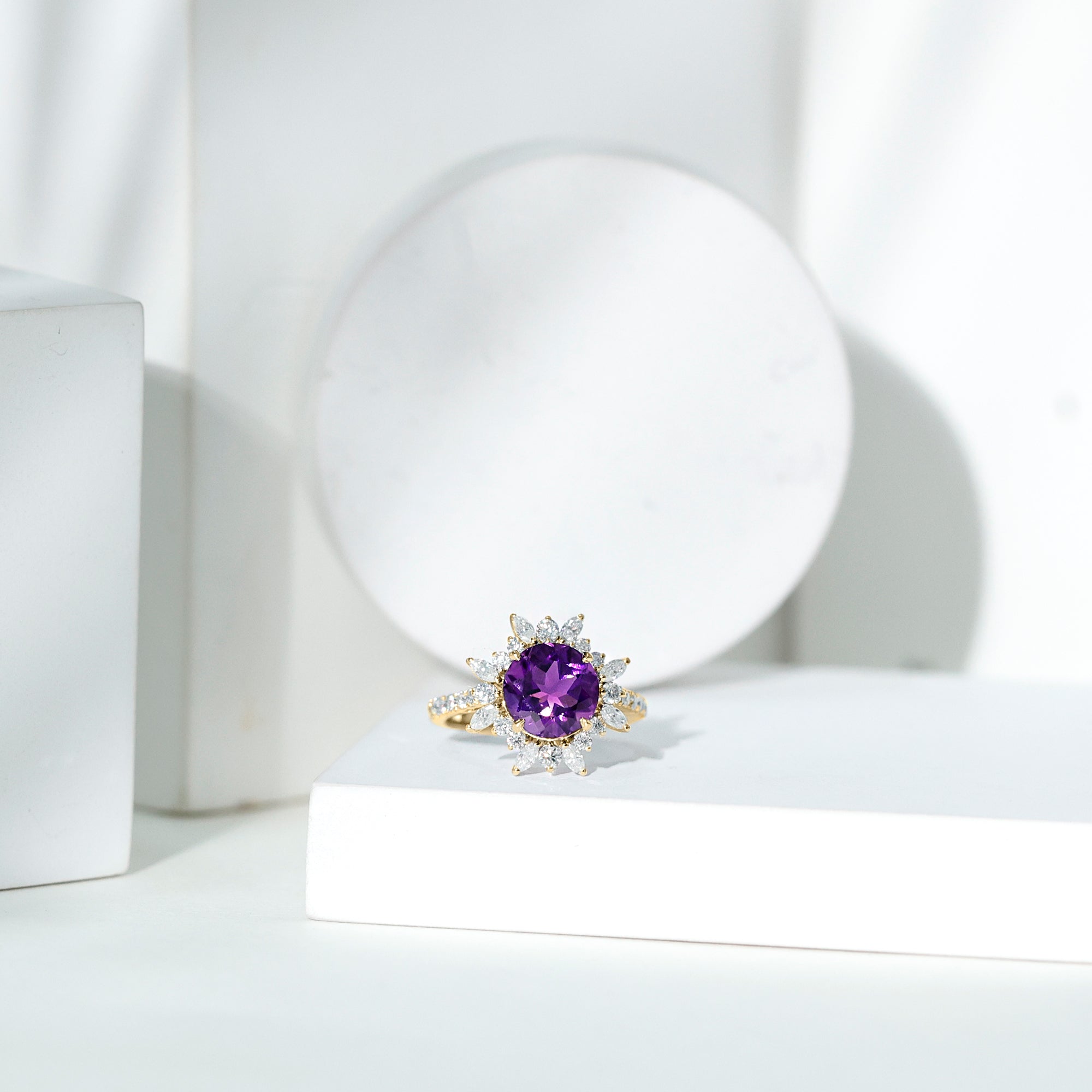 Rosec Jewels-Natural 2 Carat Amethyst Statement Engagement Ring with Moissanite Halo