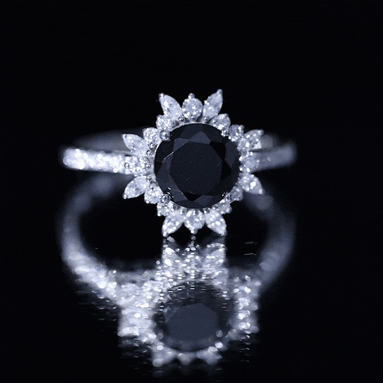 Certified Black Onyx and Moissanite Statement Engagement Ring AAA - Rosec Jewels