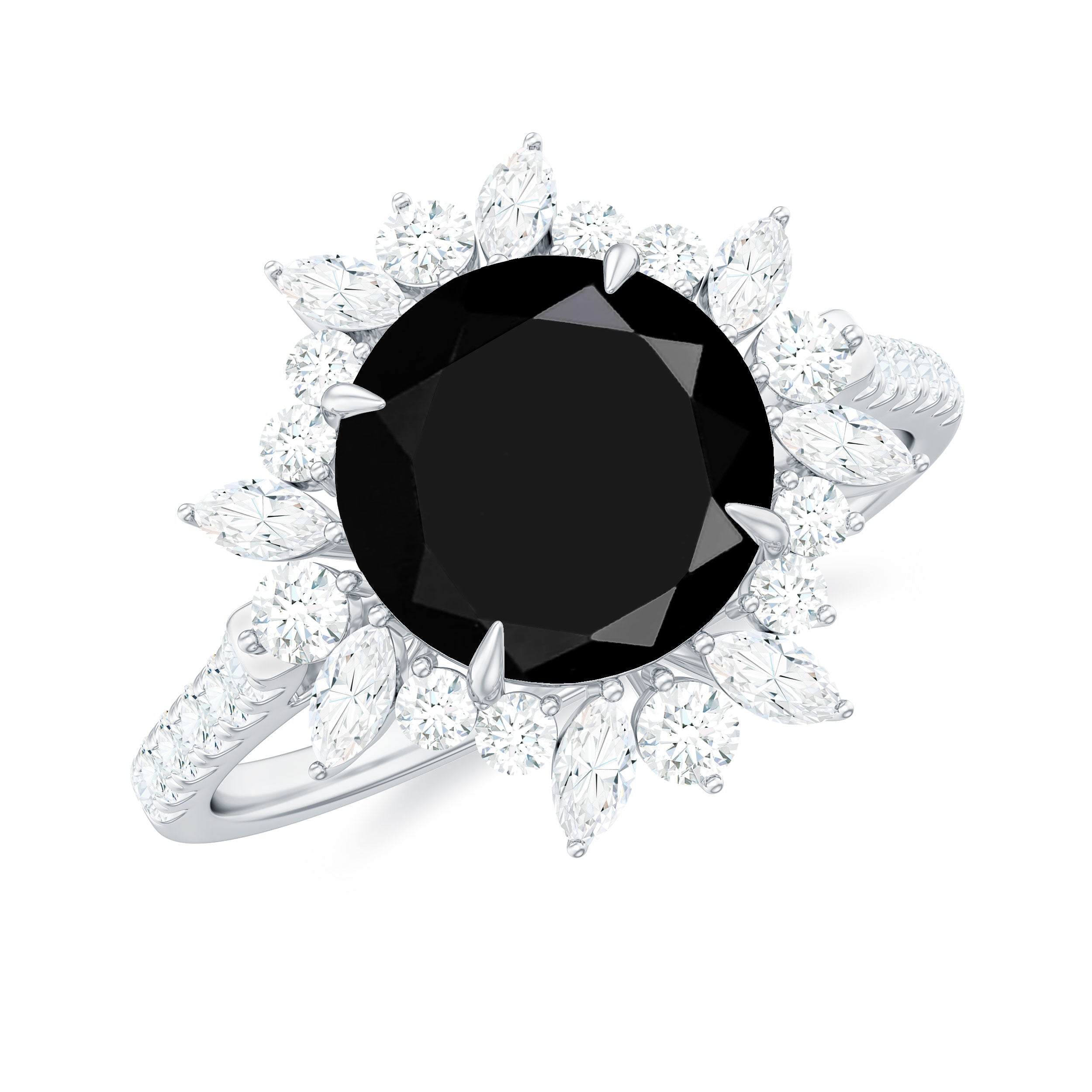 Certified Black Onyx and Moissanite Statement Engagement Ring