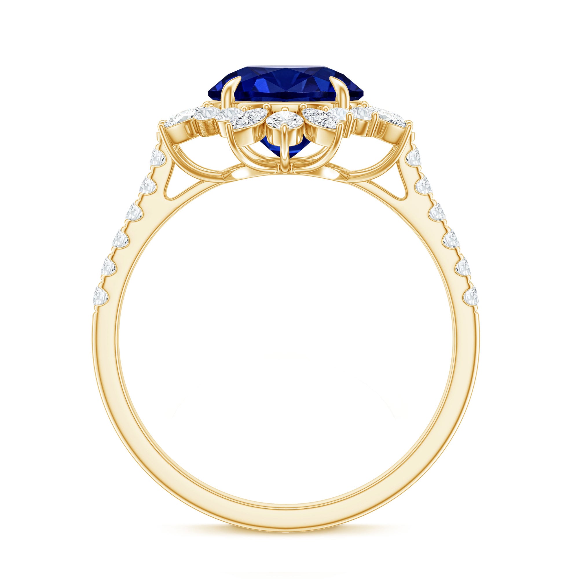 Certified 2.7 Carat Lab Grown Blue Sapphire Engagement Ring with Diamond Halo AAAA - Rosec Jewels