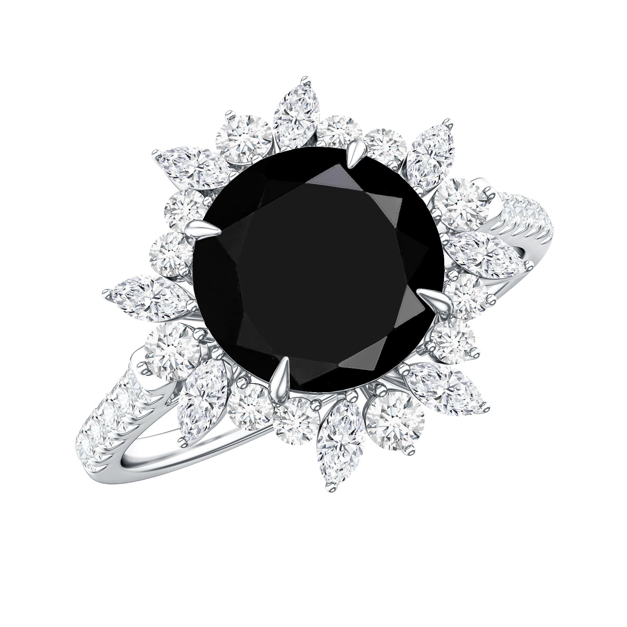 Certified 2 Carat Lab Grown Black Diamond Halo Engagement Ring For Women AAAA ( Synthetic ) - Rosec Jewels