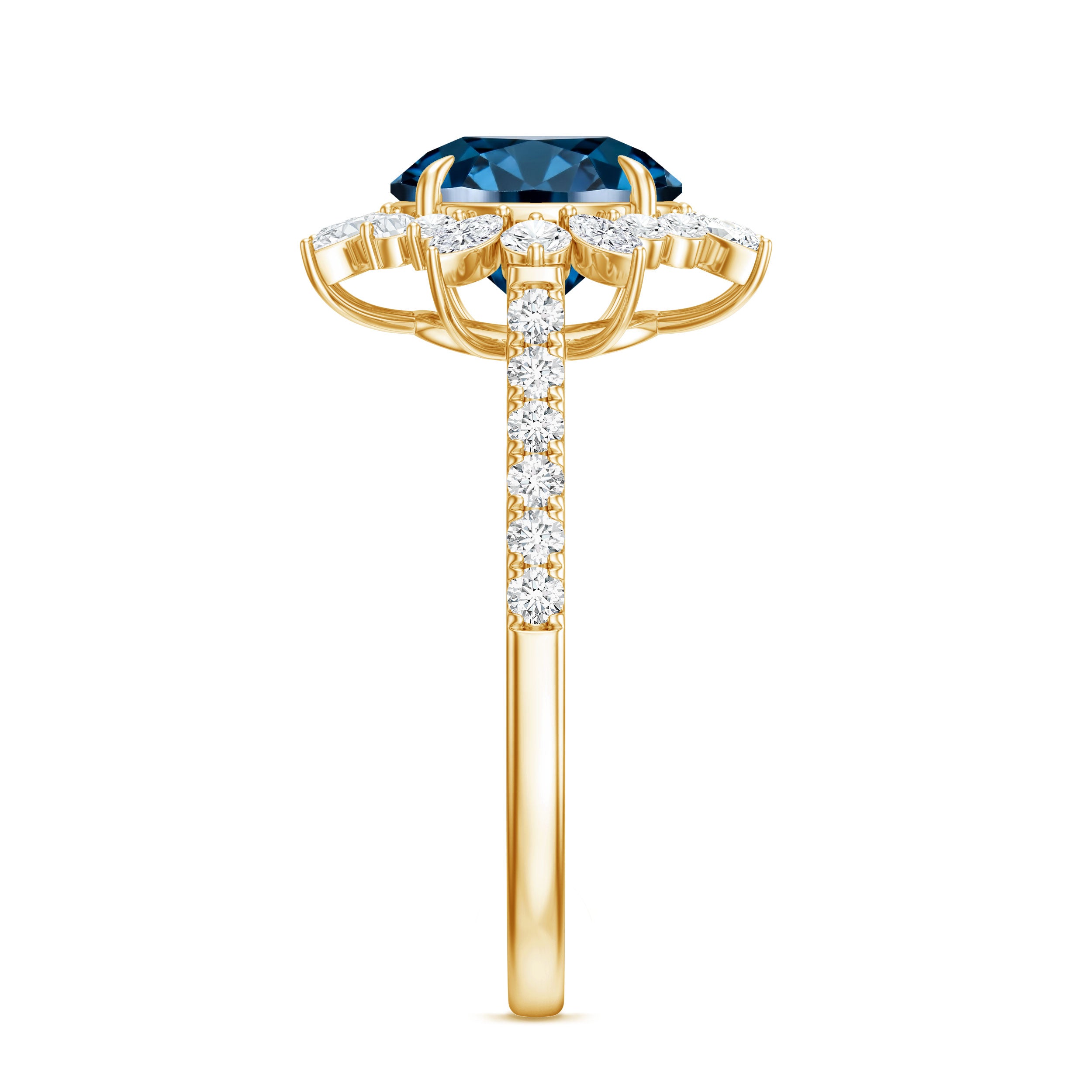 Certified London Blue Topaz and Diamond Statement Engagement Ring AAA - Rosec Jewels