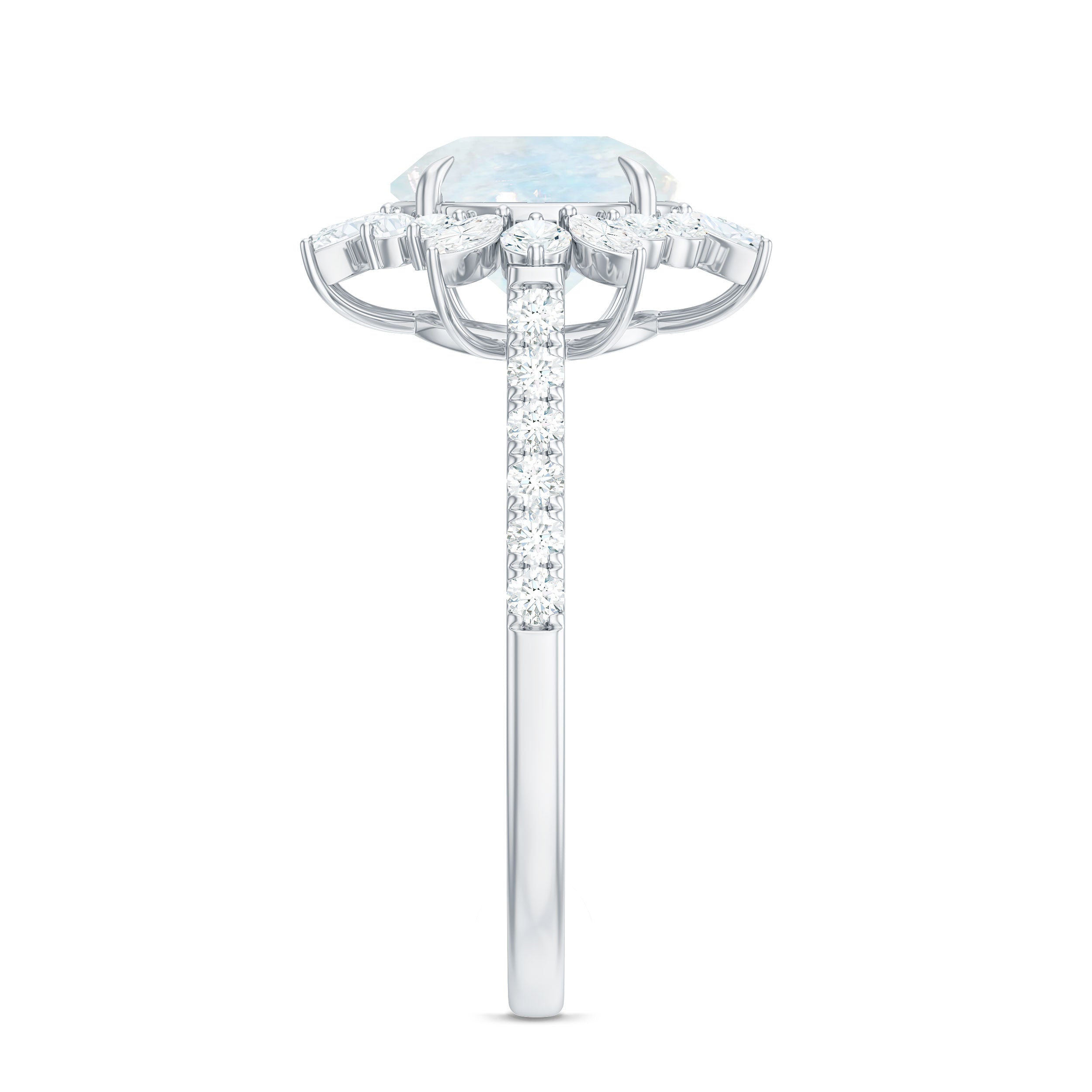 Round Moonstone Statement Ring with Moissanite Floral Halo AAA - Rosec Jewels