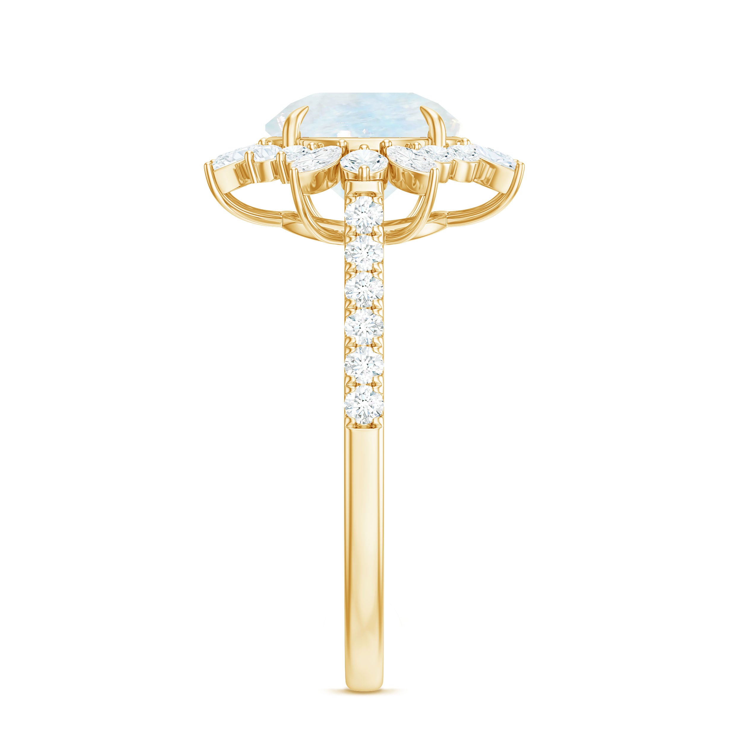 Round Moonstone Statement Ring with Moissanite Floral Halo AAA - Rosec Jewels