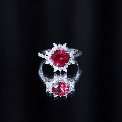 Rosec Jewels-Certified 8mm Lab Grown Ruby Diamond Engagement Ring with Halo
