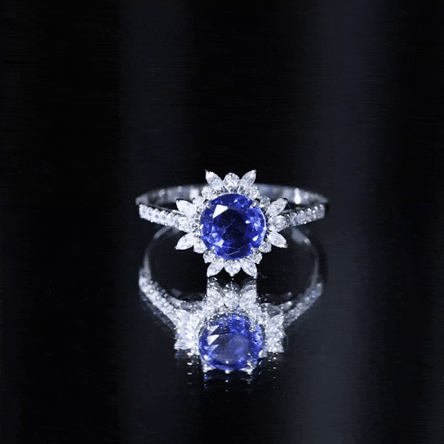 Lab Grown Blue Sapphire And Moissanite Floral Inspired Ring AAAA - Rosec Jewels