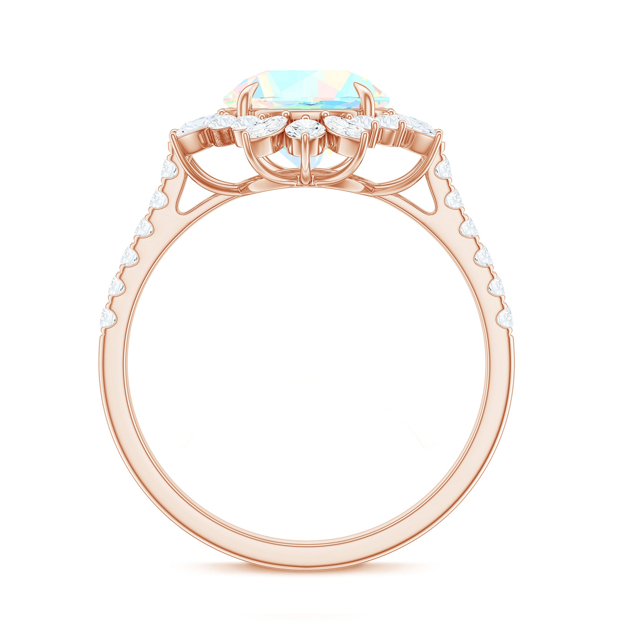 Natural 8mm Ethiopian Opal Halo Engagement Ring with Side Stones AAA - Rosec Jewels